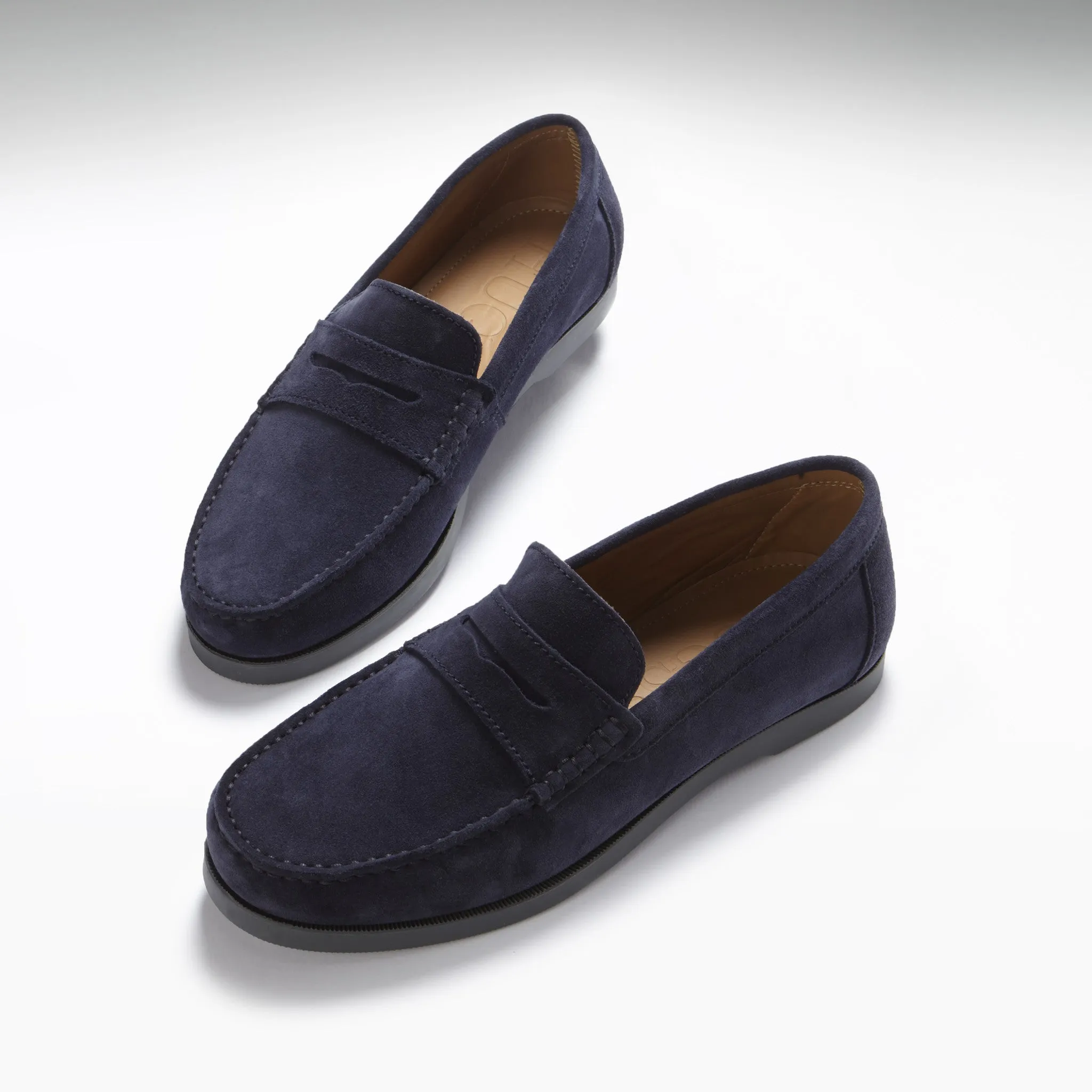 Flower Path Boat Loafers, navy blue suede