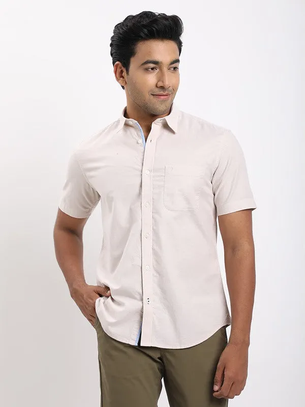 Sports Ready Low Profile Pocket Design Men Solid Half Sleeve Cotton Stretch Shirt