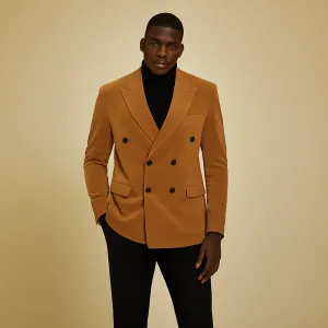 Inserch BL-502 Dobuled Breasted Blazer Brown Sugar Hidden Zipper Fashion Forward