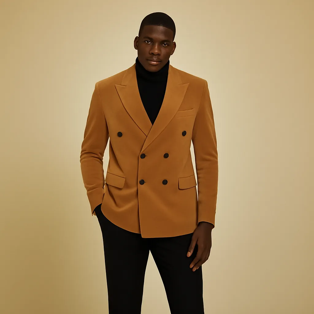 Inserch BL-502 Dobuled Breasted Blazer Brown Sugar Hidden Zipper Fashion Forward