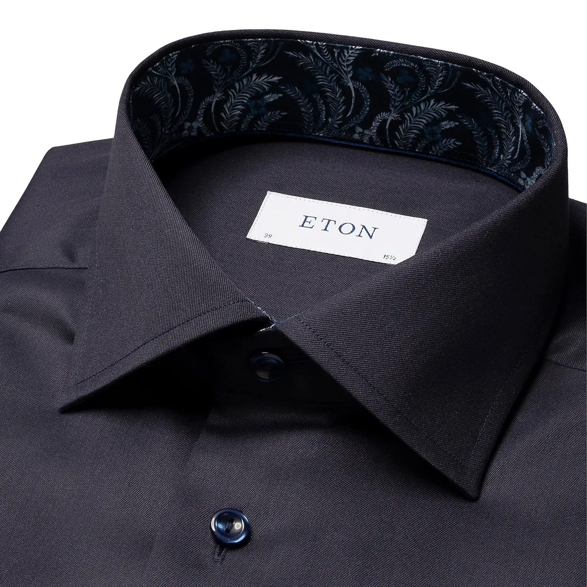 Eton - Slim Fit Floral Effect Shirt in Navy handmade touch