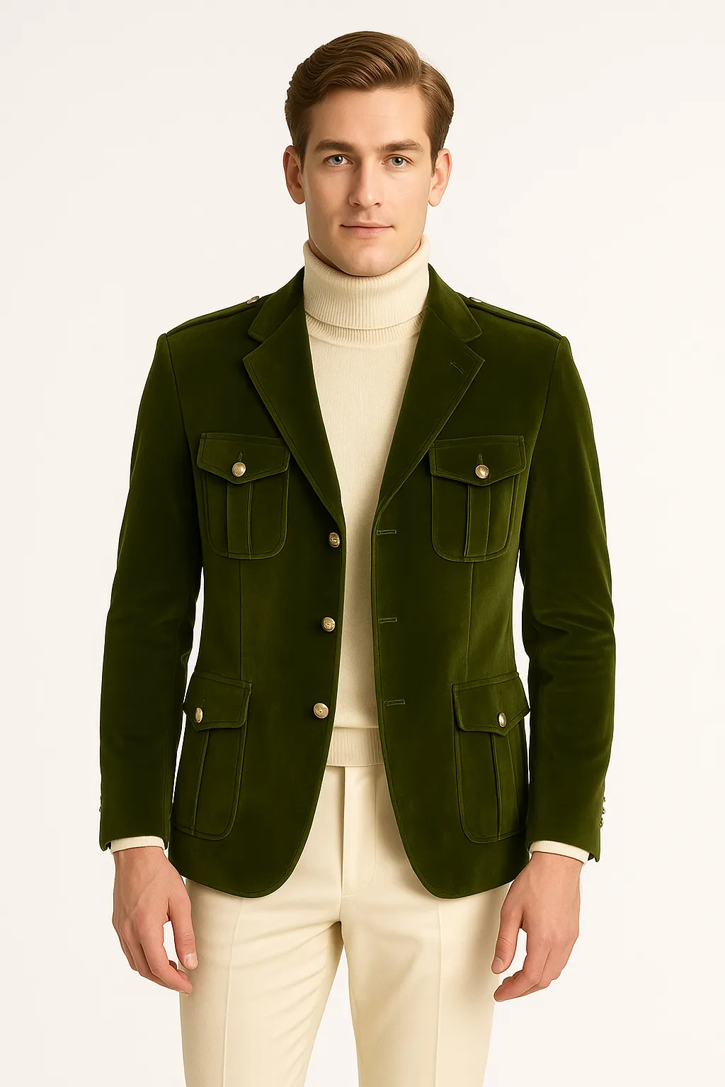 Inserch BL-569 Velvet Military Jacket Olive Simple Urban Layer Cold Climate
