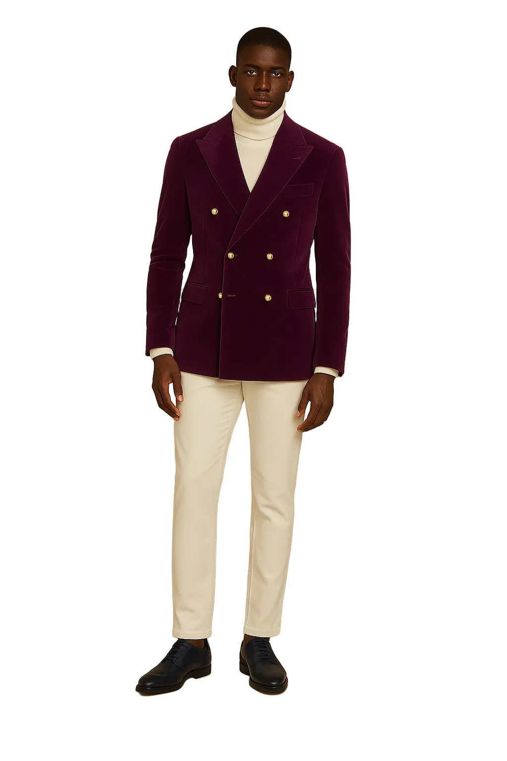 Inserch BL- 502 Dobuled Breasted Blazer Deep Violet elastic waistband Casual Outdoor Look