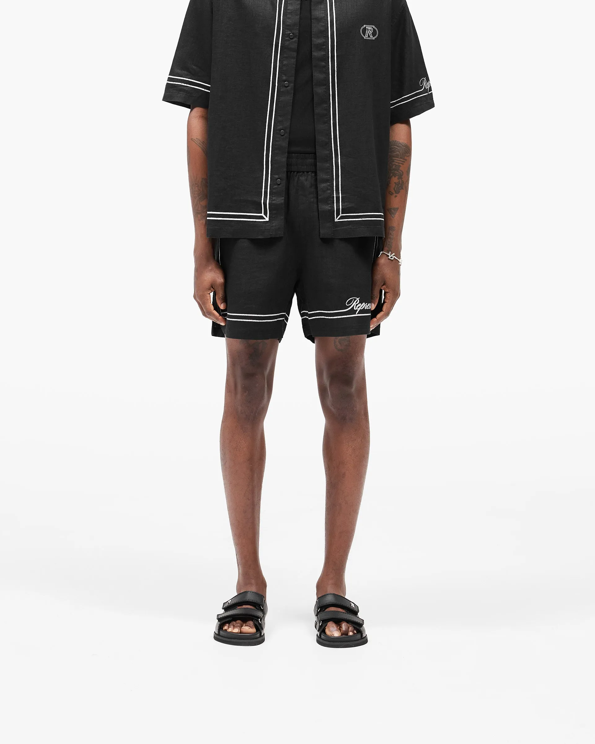 Faux Leather Border Short - Jet Black