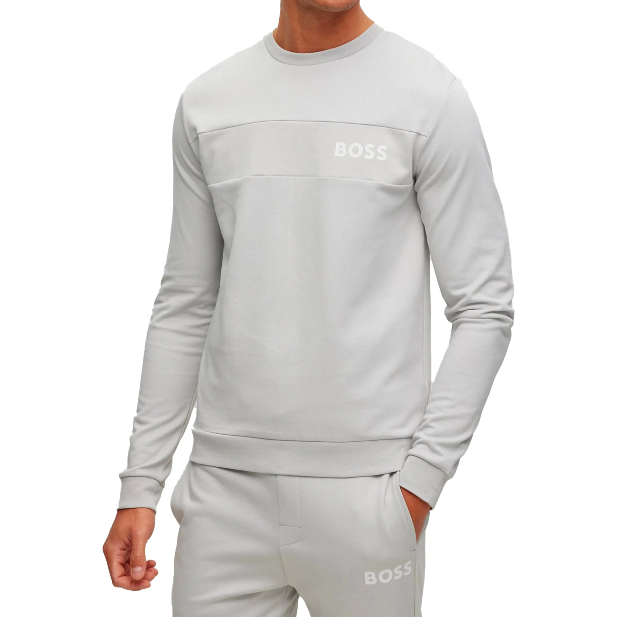 Active Comfort earthy colors Boss Cotton Blend Crew Neck Sweat - Light Grey