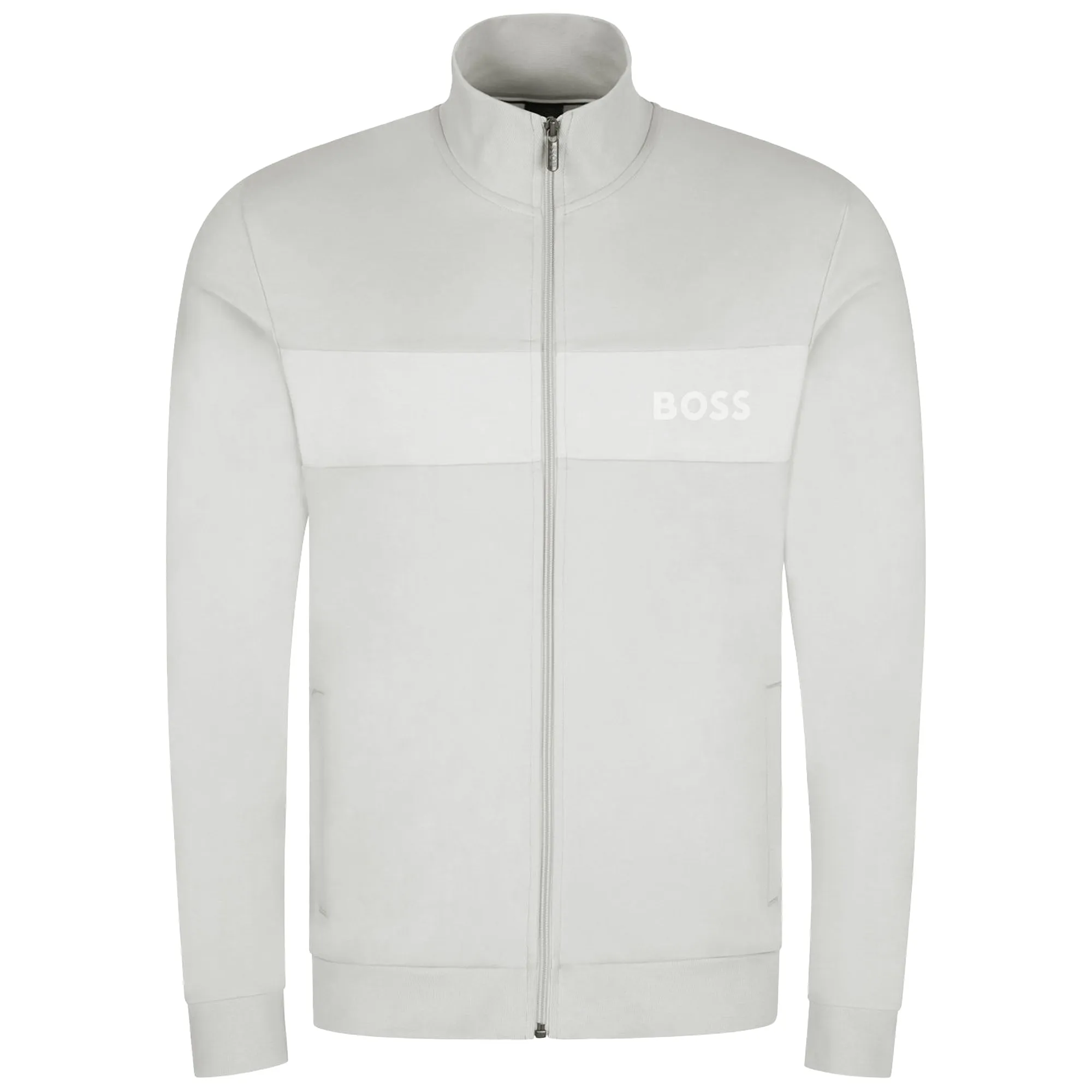 product date night charm factor Urban Edge Boss Cotton Blend Full Zip Track Top - Light Grey