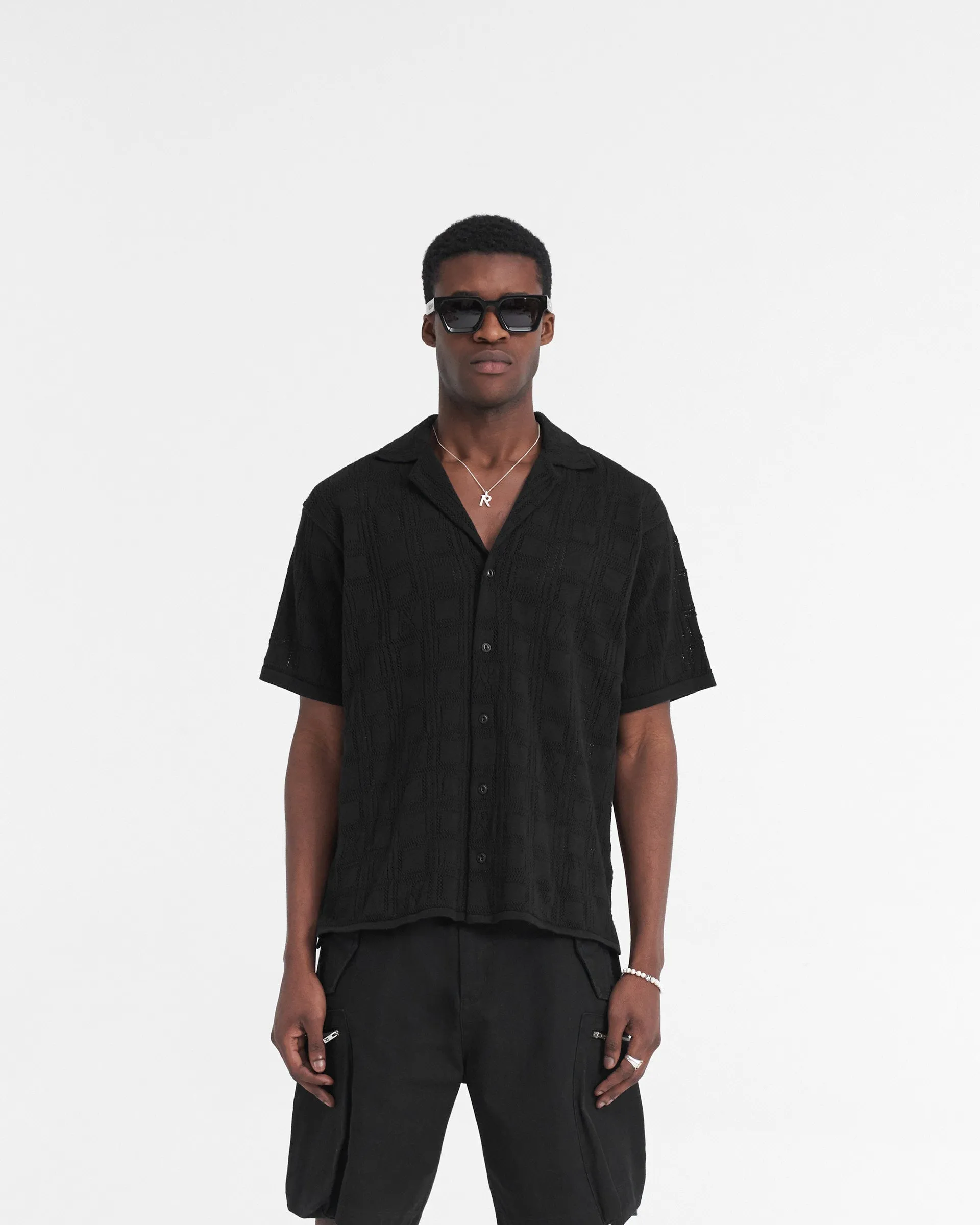 Lace Knit Shirt - Black fade resistant color
