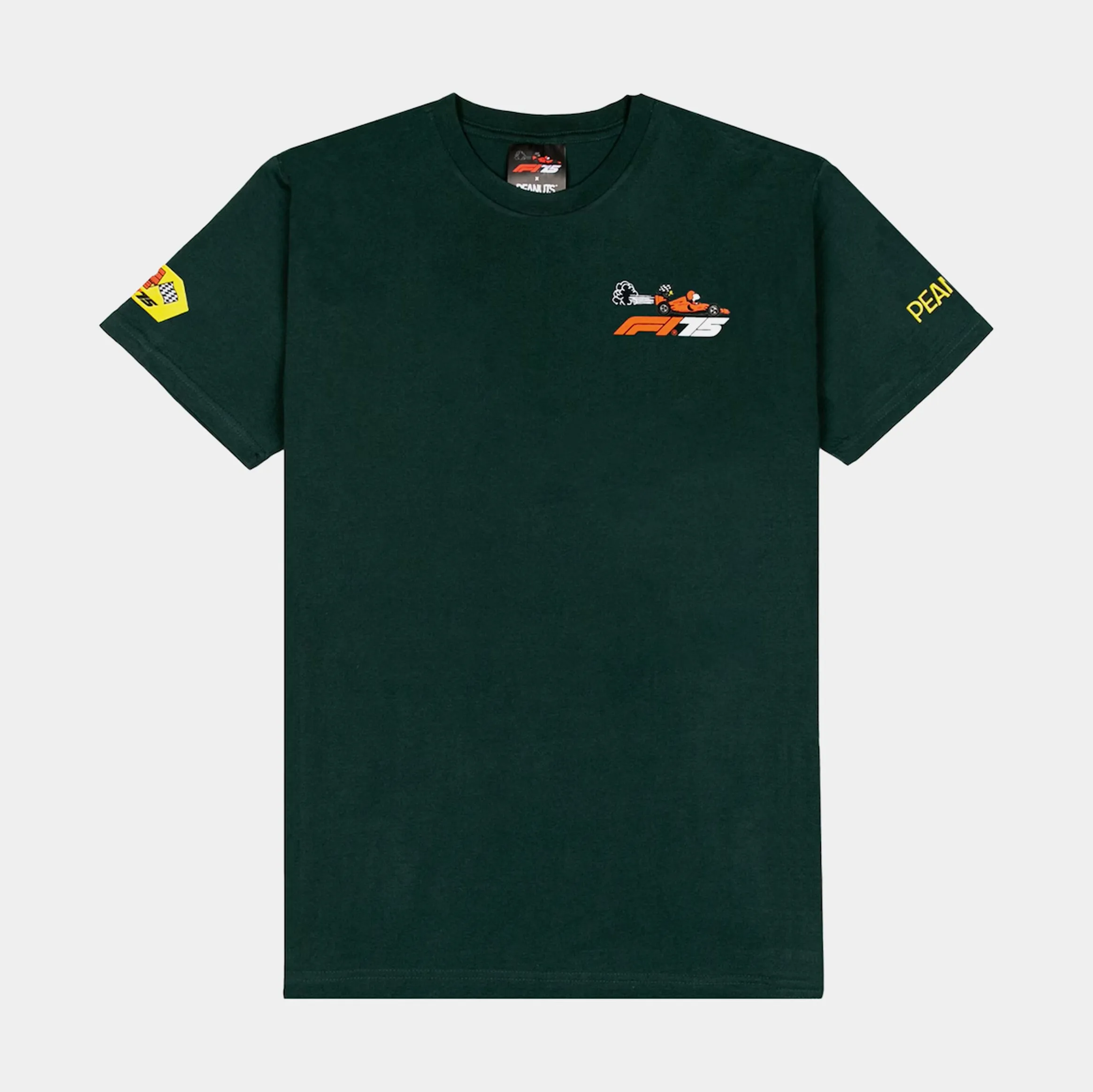 F1 x Snoopy Peanuts Joe Cool Mens Short Sleeve Shirt (Green/Red) Comfy Fit Layer Timeless Piece