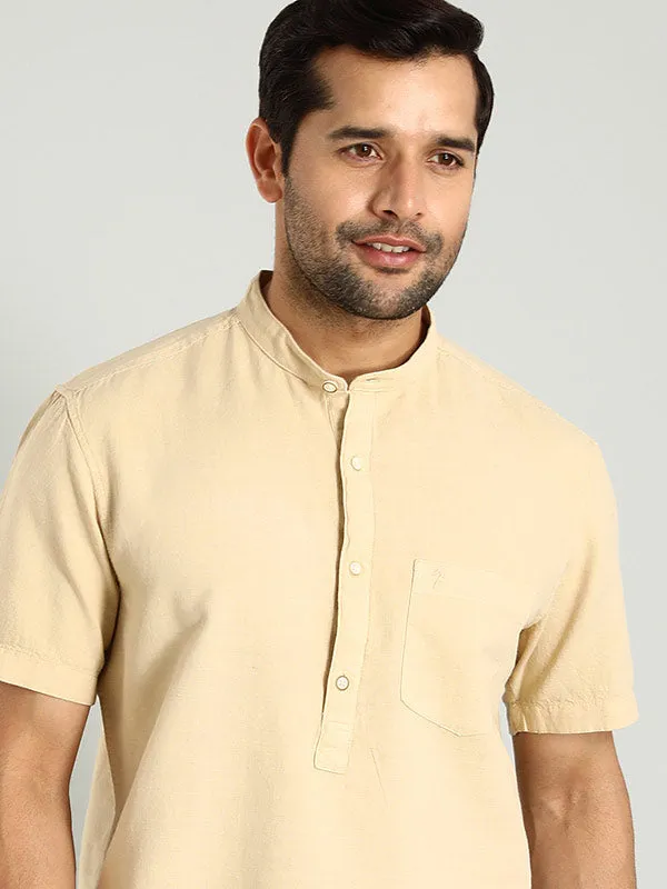 Multi Functional Pockets Dressy look Men Solid Half Sleeve Cotton Blend Shirt