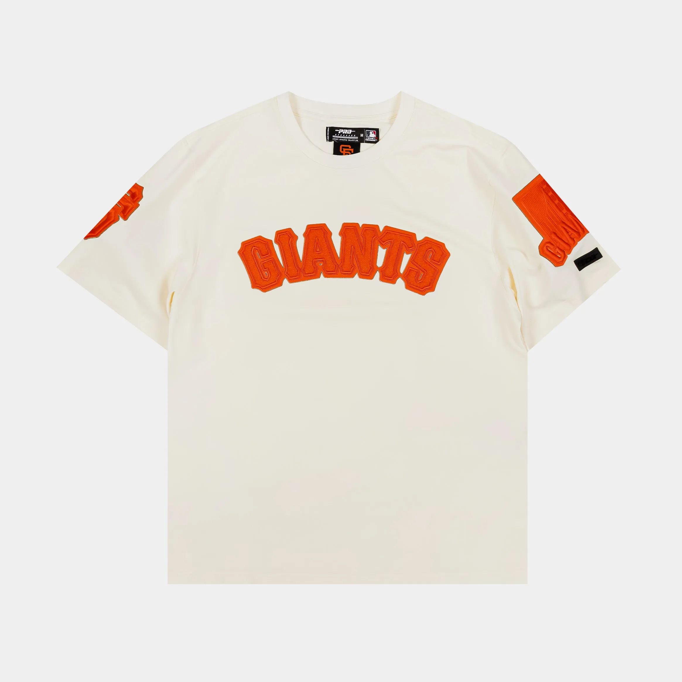 San Francisco Giants Triple Tonal Mens Short Sleeve Shirt (Neutral/Orange) Ribbed Collar Design elastic waistband