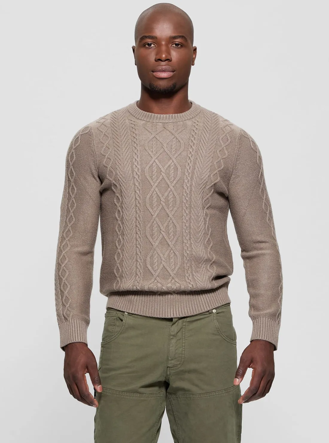 Brown Noah Cable Knit Jumper Comfort Hoodie