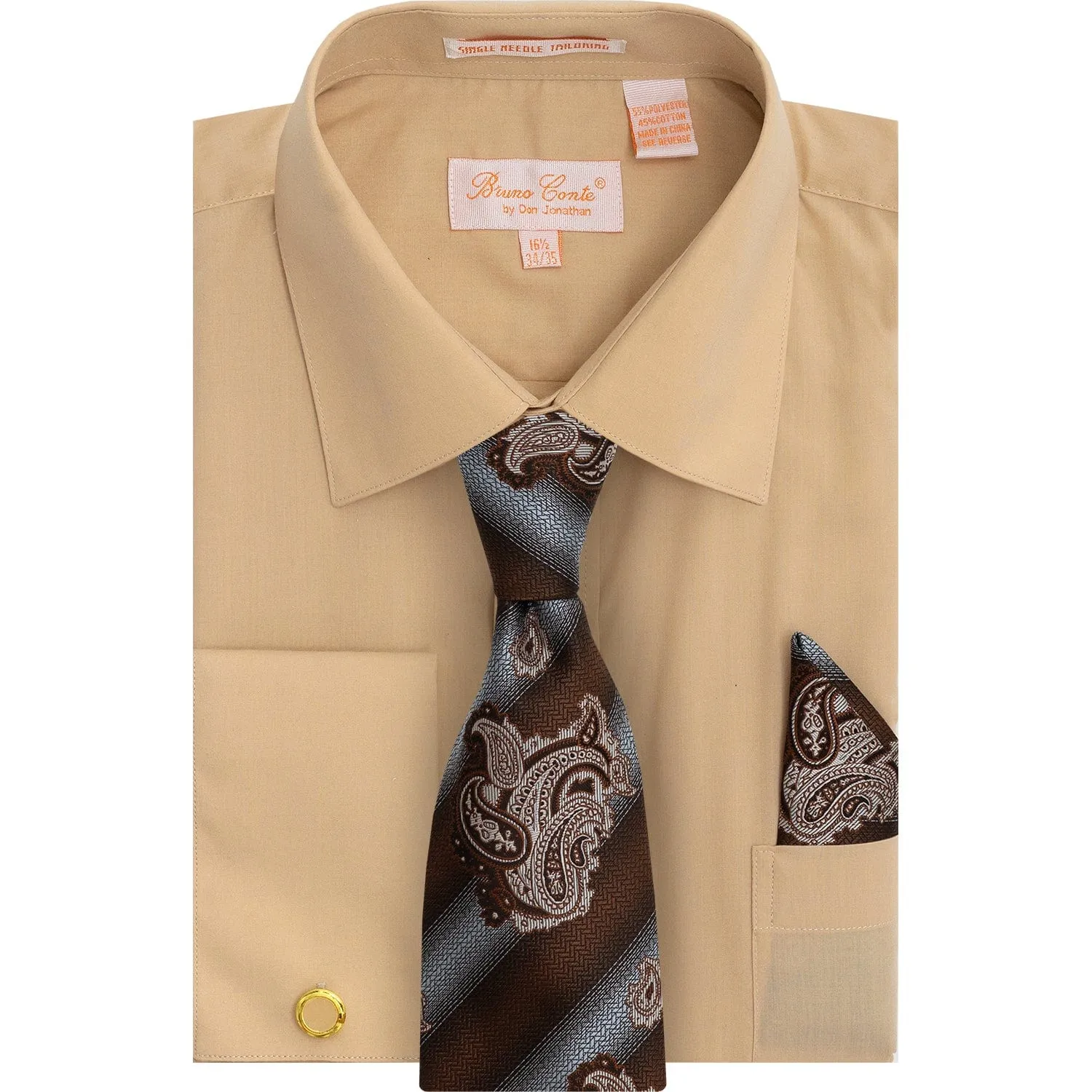 BRUNO CONTE SHIRT & TIE SET/Bc1184 color block fade resistant color