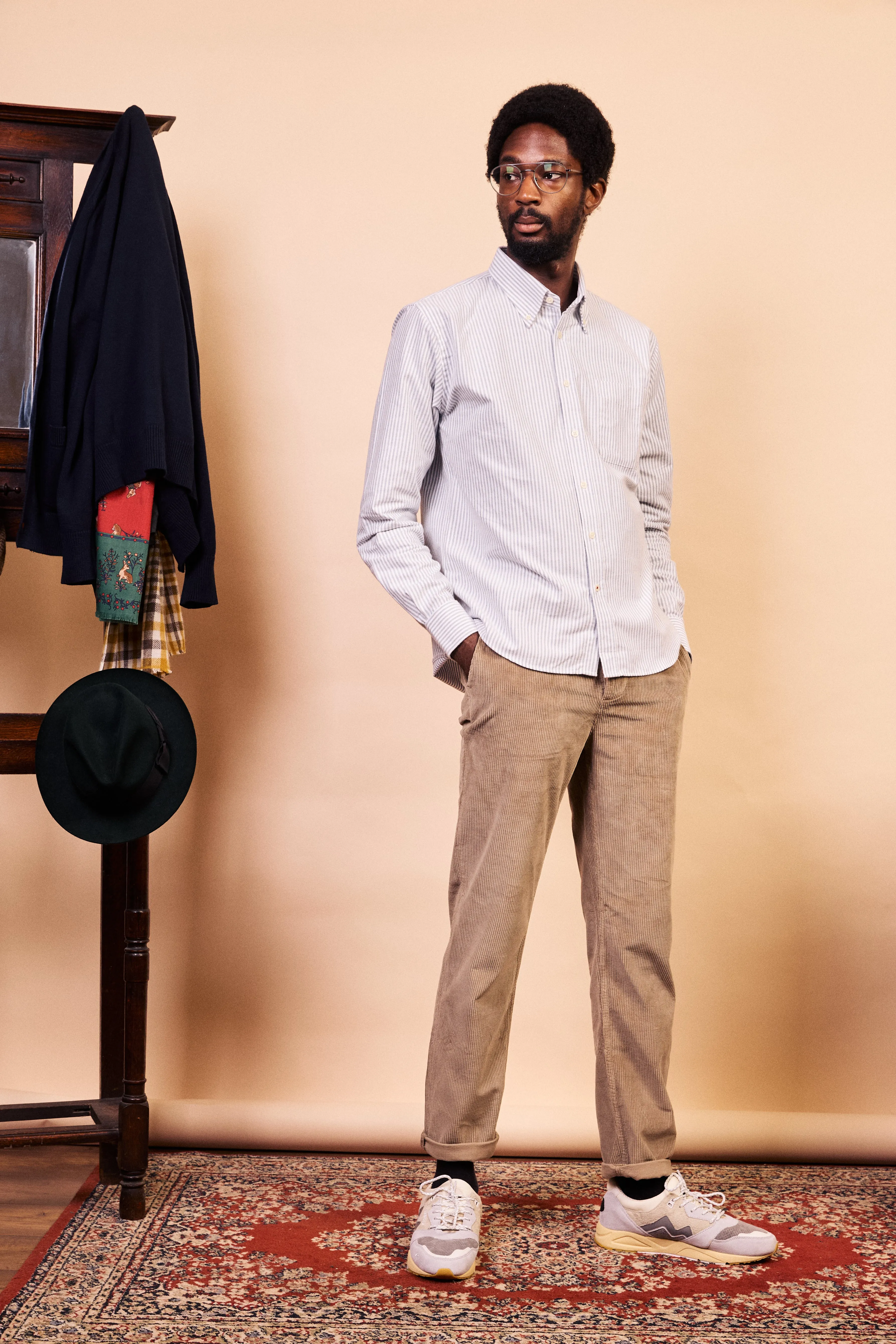 Button-down Cotton Oxford Shirt - Navy Stripe Oversized Fit slim fit