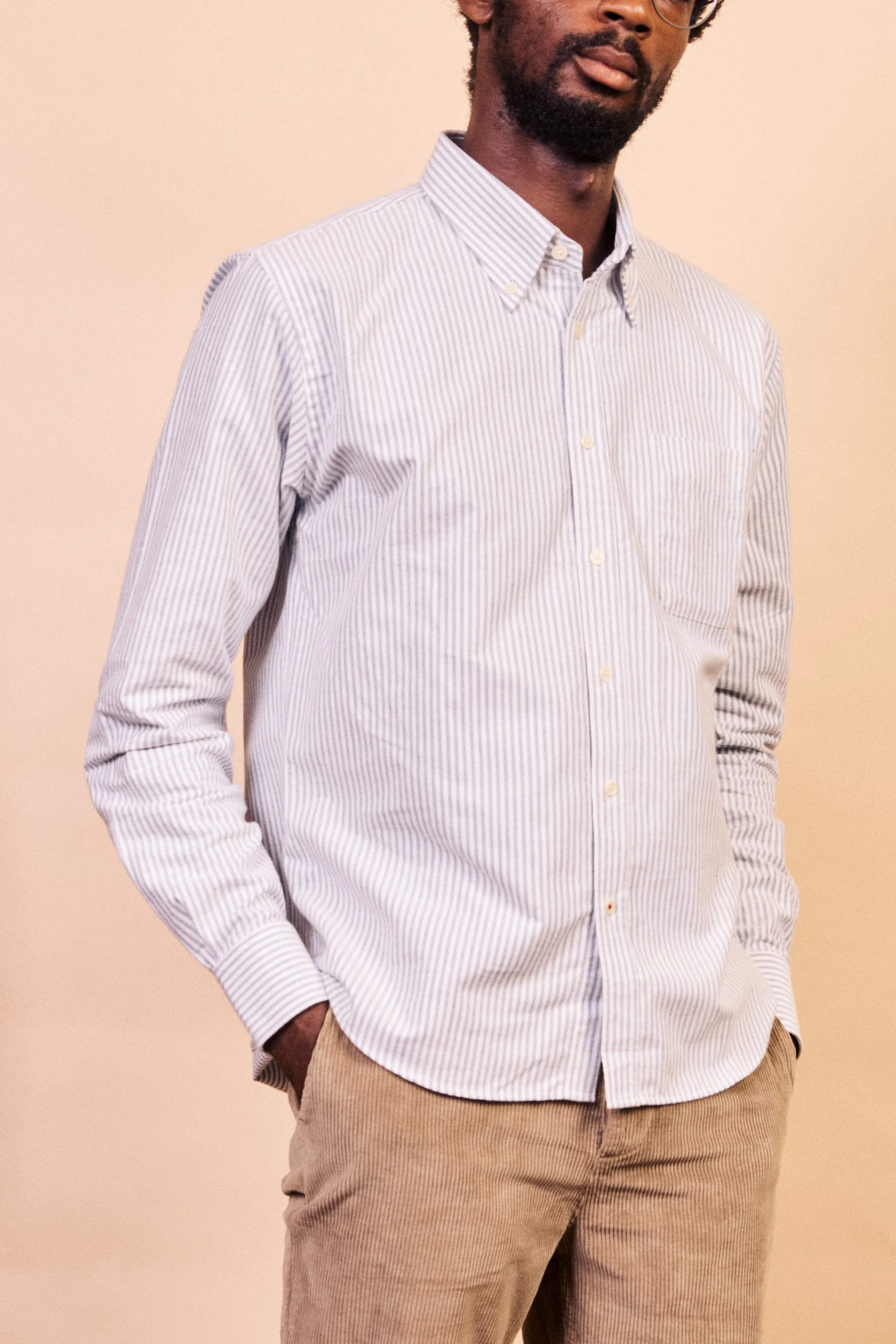 Timeless Appeal Festival Outfit Button-down Cotton Oxford Shirt - Navy Stripe