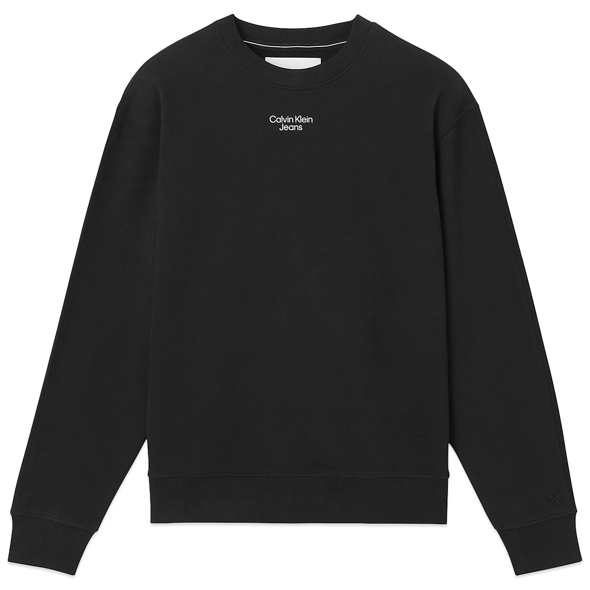 Lightweight Layer Drawstring Calvin Klein Stacked Logo Crew Sweat - Black