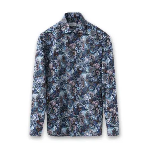 Minimalist Design Poolside Lounge Eton - Slim Fit Dark Floral Shirt
