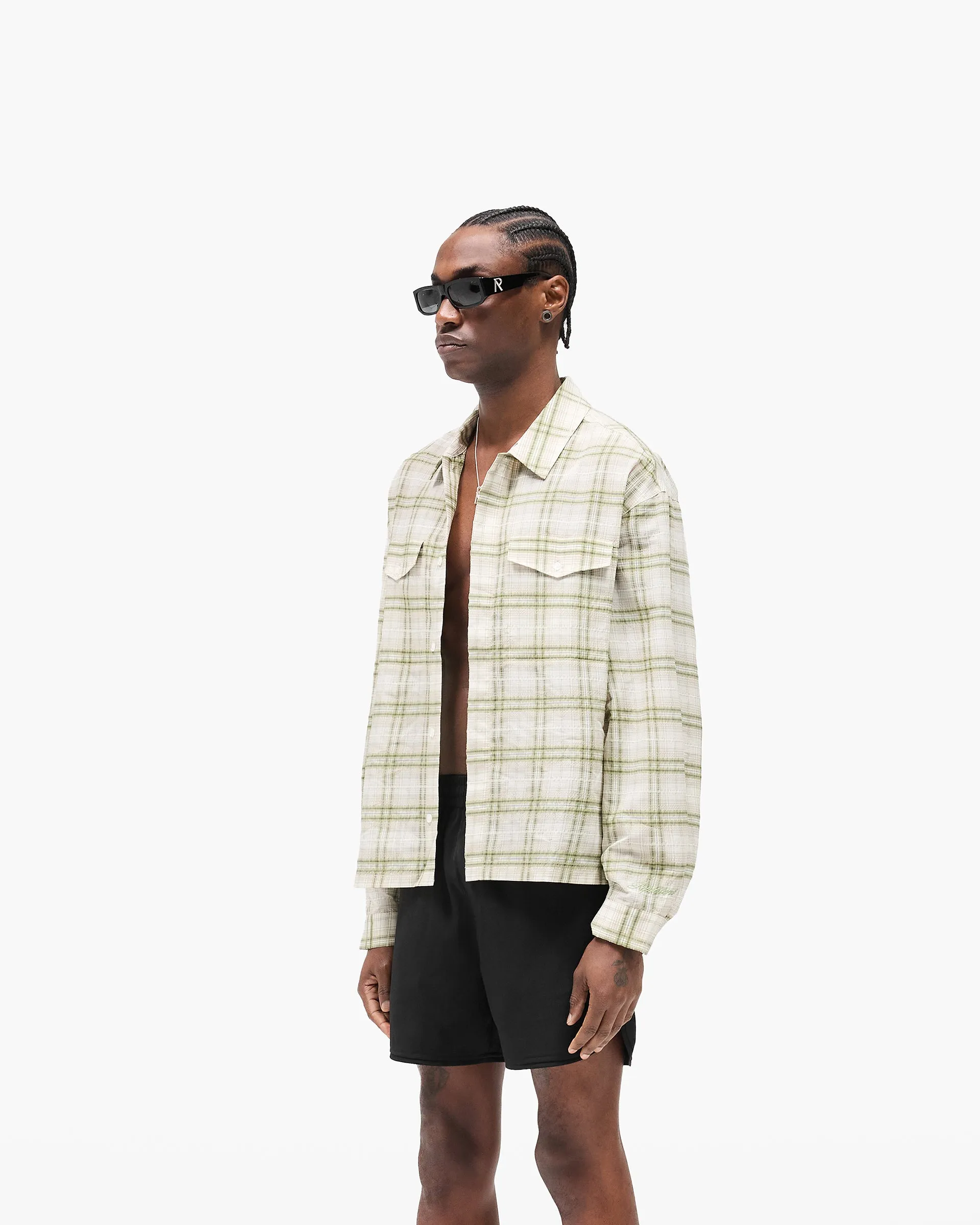 Sheer Long Sleeve Flannel Shirt - Green Durable Material
