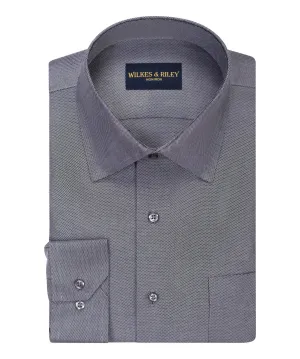 Ultra Soft Interior checkered pattern Charcoal Non-Iron Queens Oxford Dress Shirt - Spread Collar
