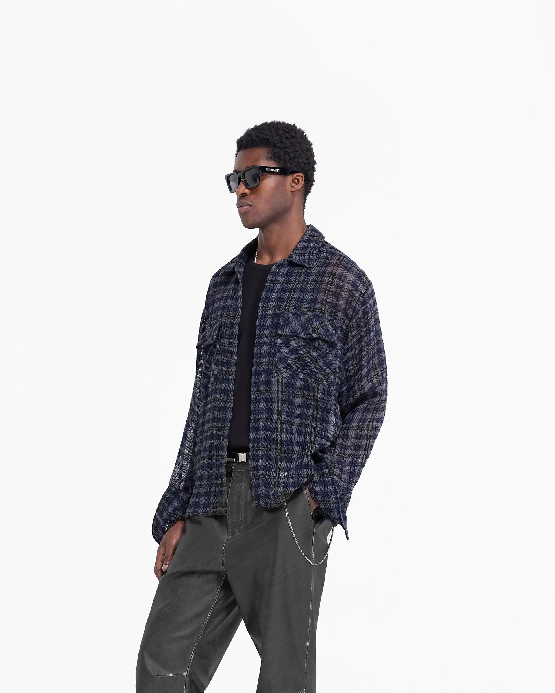Check Flannel Shirt - Blue Check V-Neck