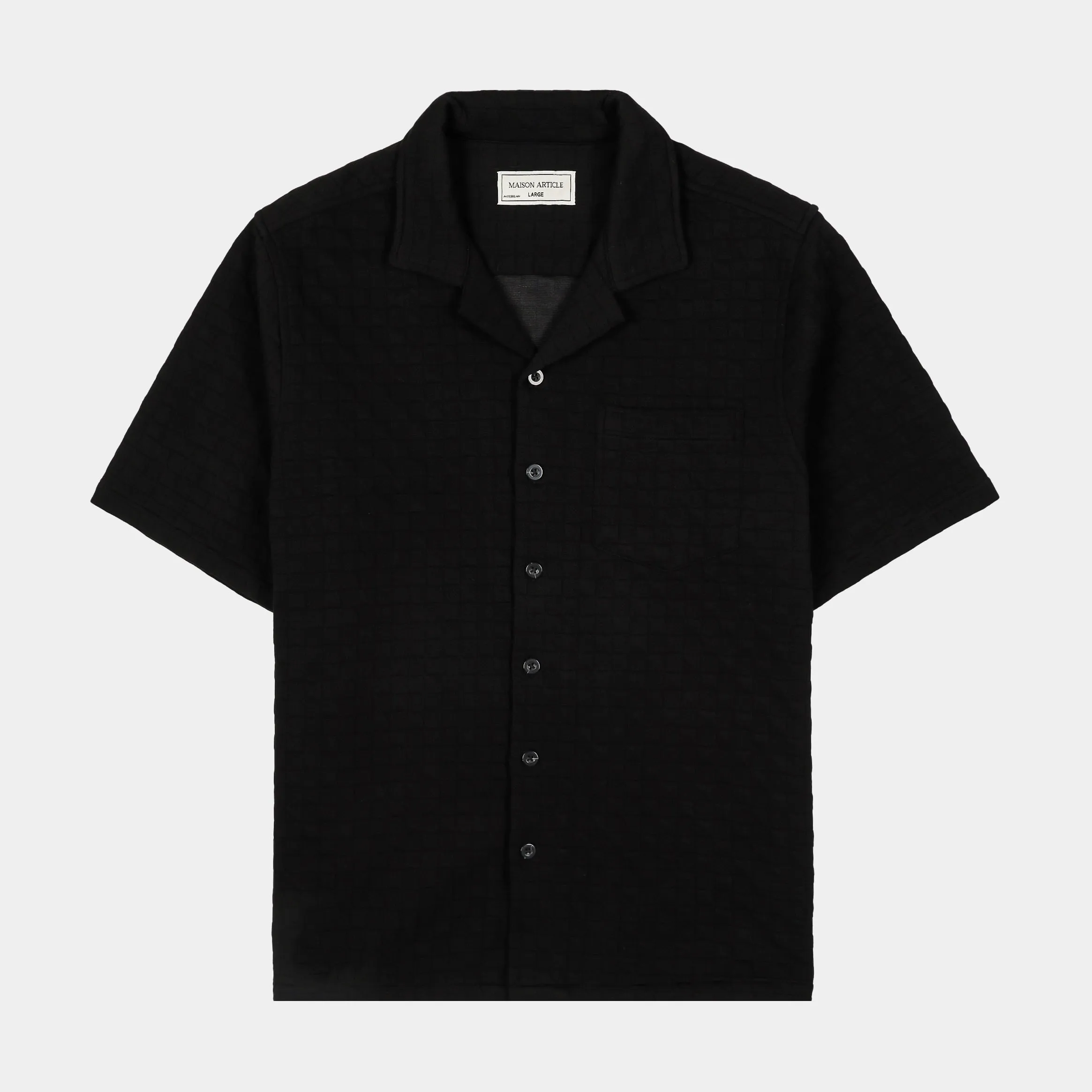 Checkered Knit Mens Short Sleeve Shirt (Black) Chilly Weather Style