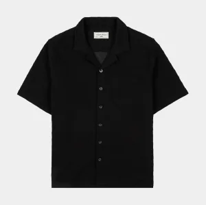 Fresh Style Classic Wearable Checkered Knit Mens Short Sleeve Shirt (Black)