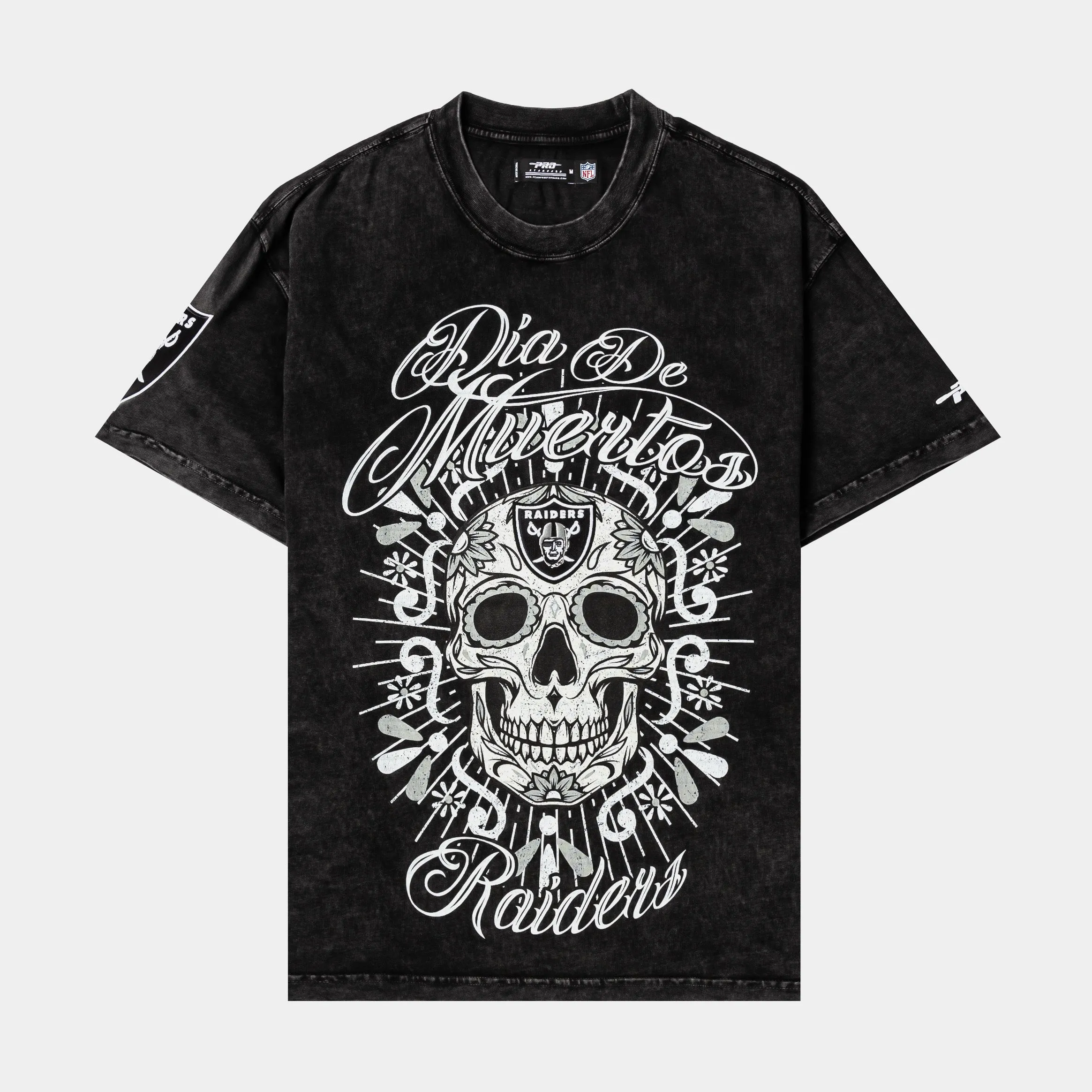 Shoe Palace Exclusive Las Vegas Raiders D??a De Muertos Skull Mens Short Sleeve Shirt (Black) Relaxed and Comfy