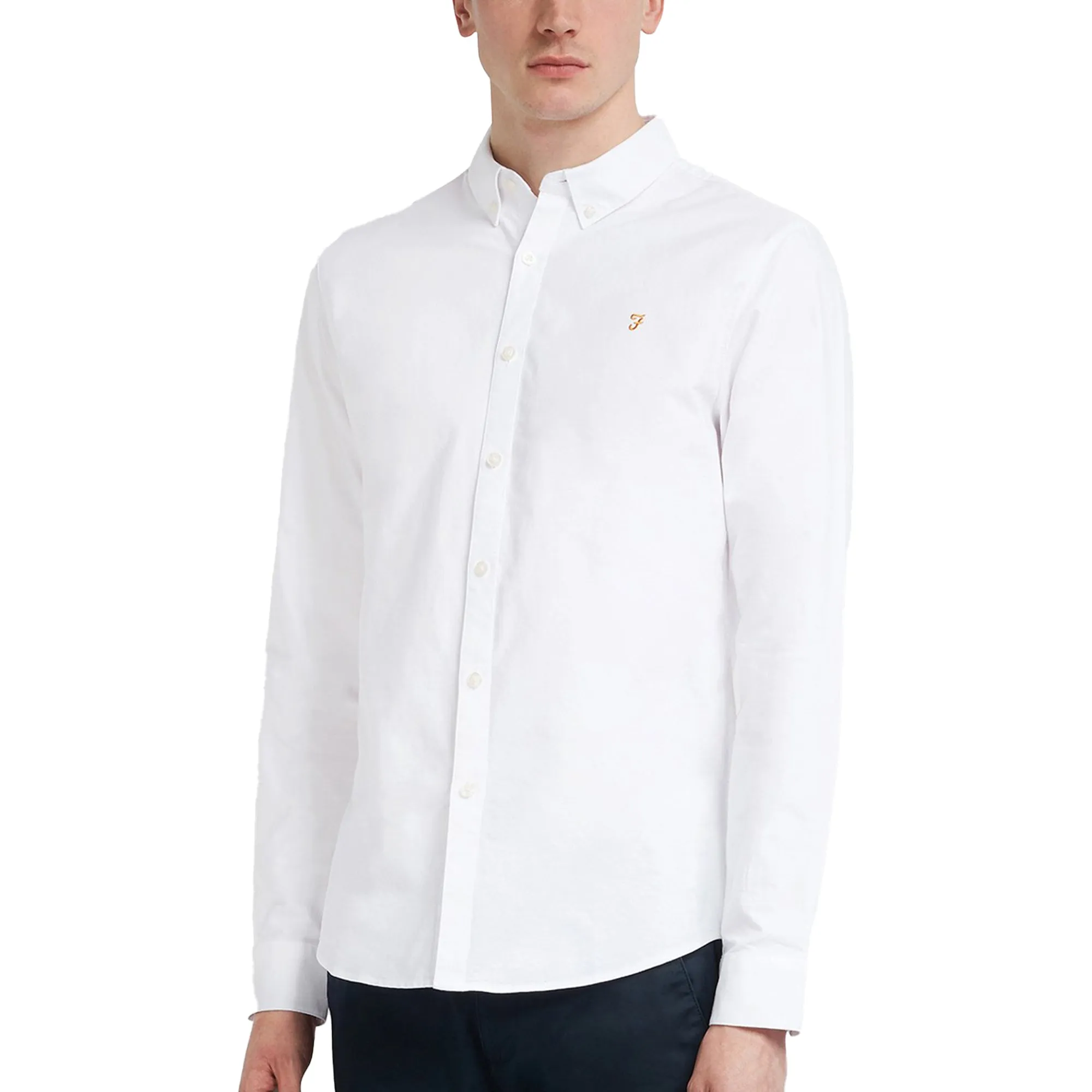 Farah Brewer New Slim Fit Oxford Shirt - White Virtual Fit AntimicrobialCoating