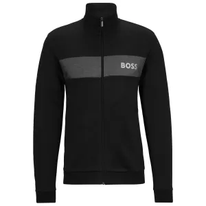 Layer Comfort Logo Emblem Boss Cotton Blend Full Zip Track Top - Black