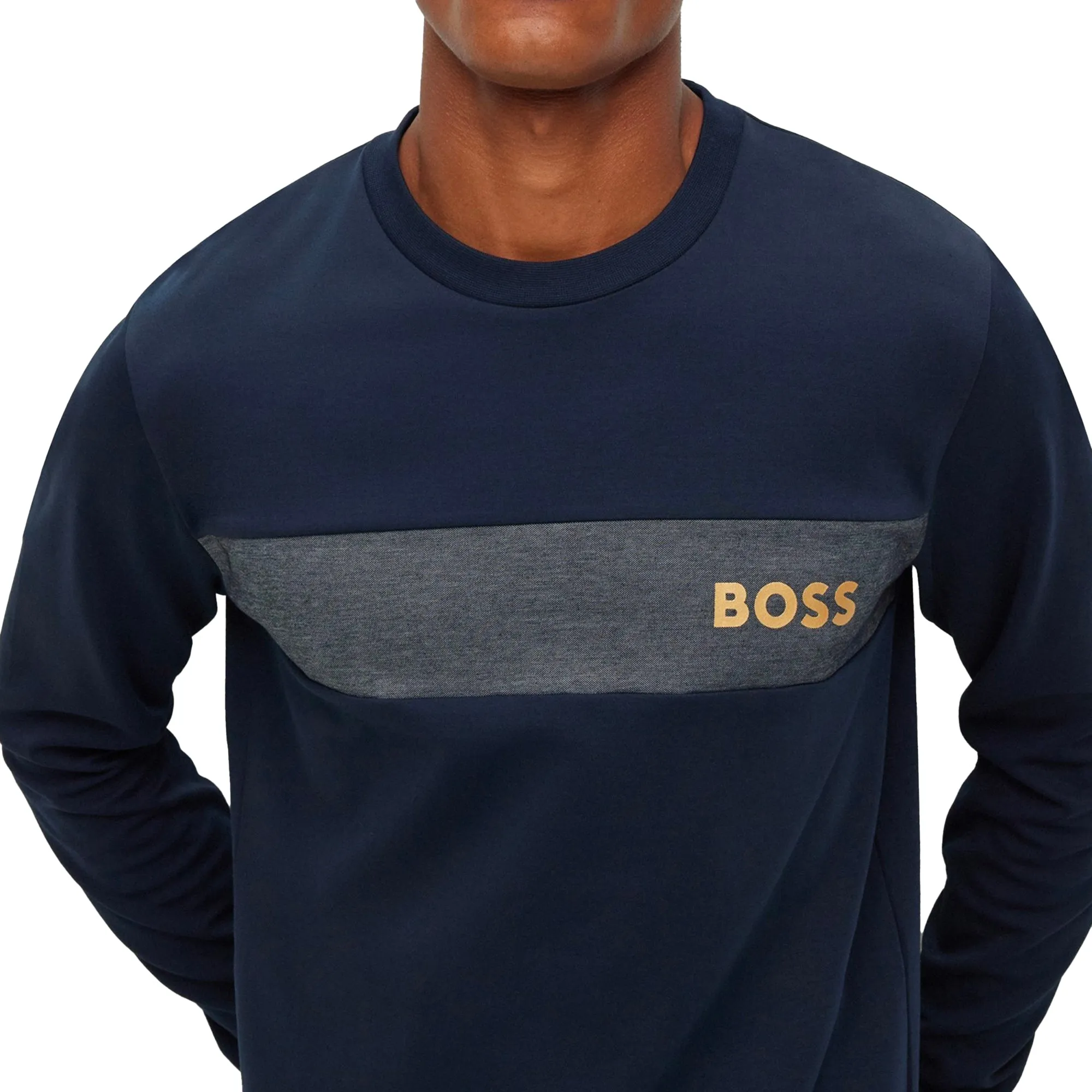 Boss Cotton Blend Crew Neck Sweat - Navy Drawstring