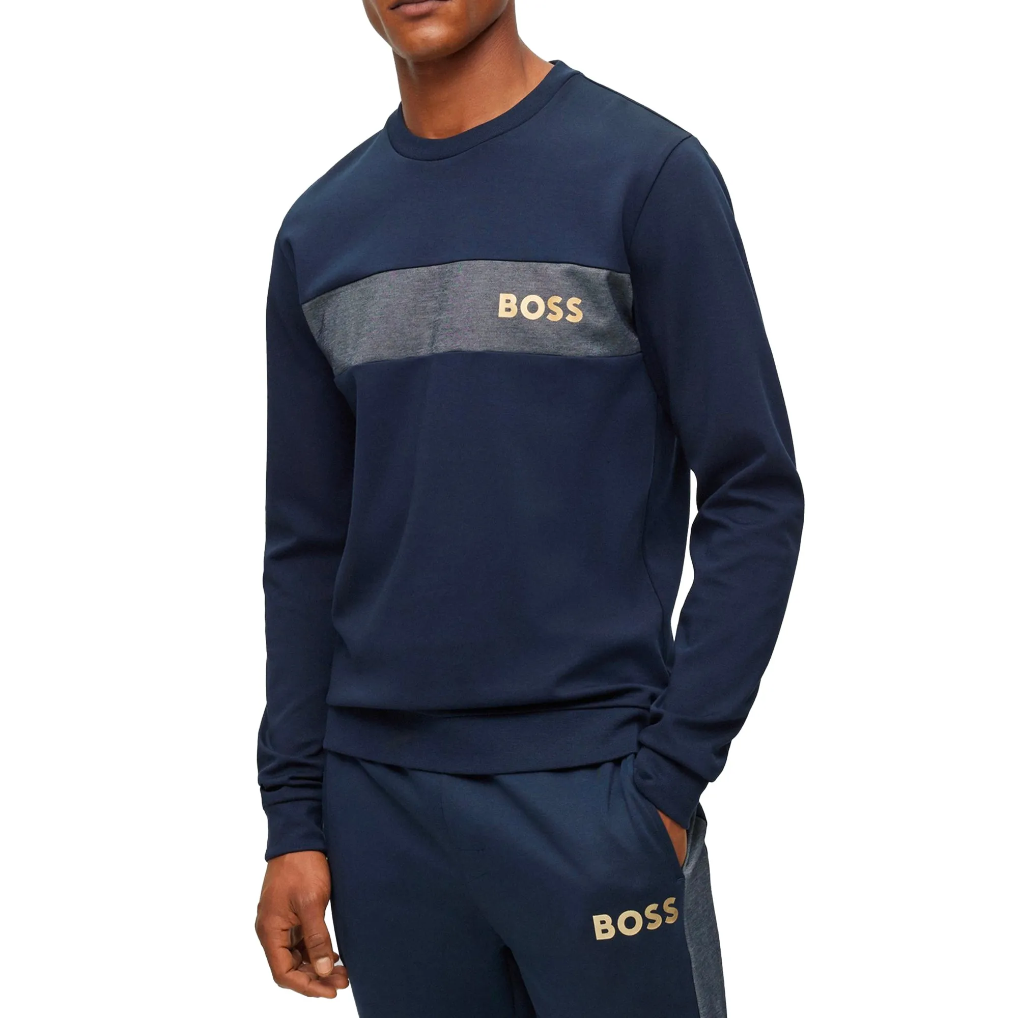 Boss Cotton Blend Crew Neck Sweat - Navy Essential Bold weekday wear