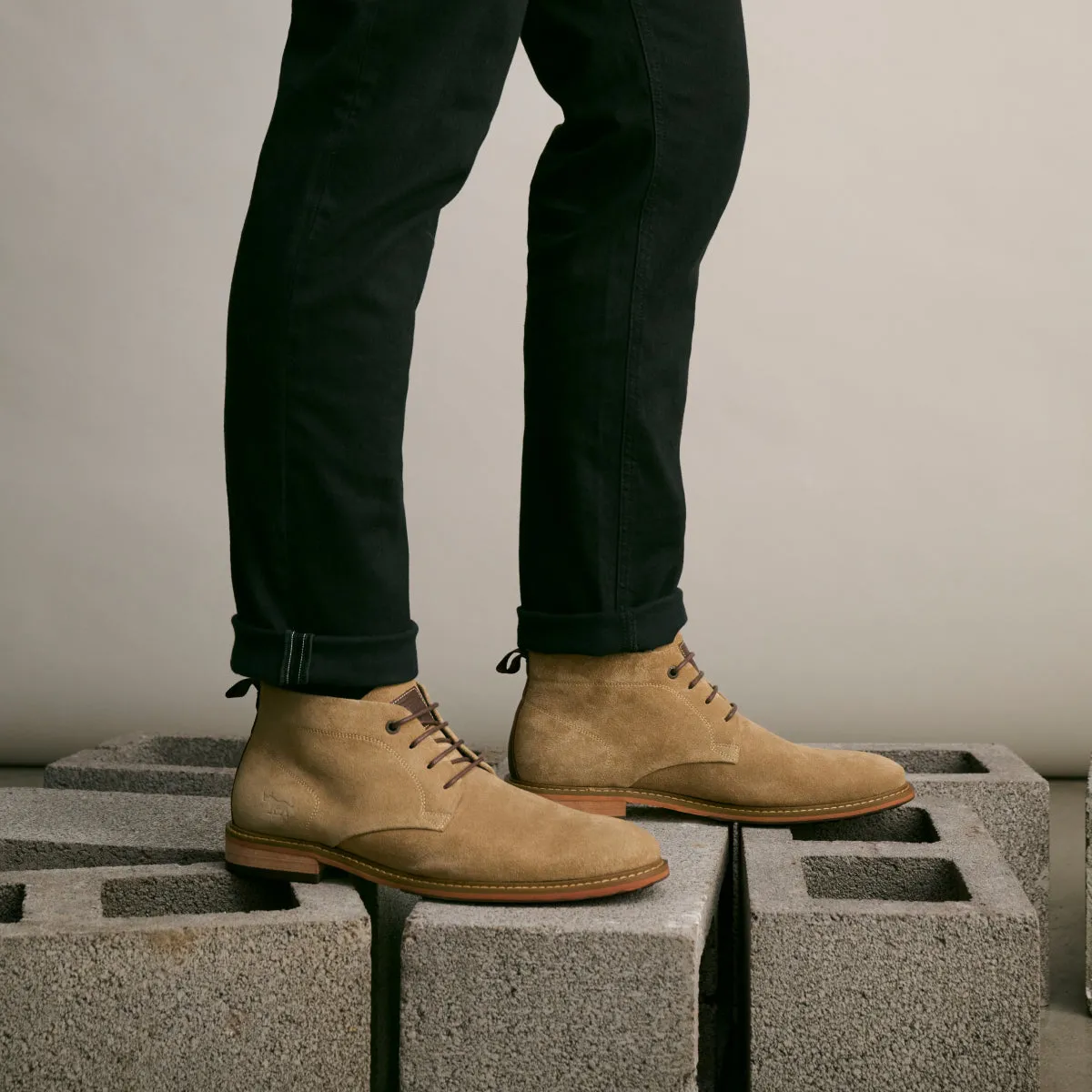 Clapton Lace Up Boots Beige Suede Slip Resistant Sole