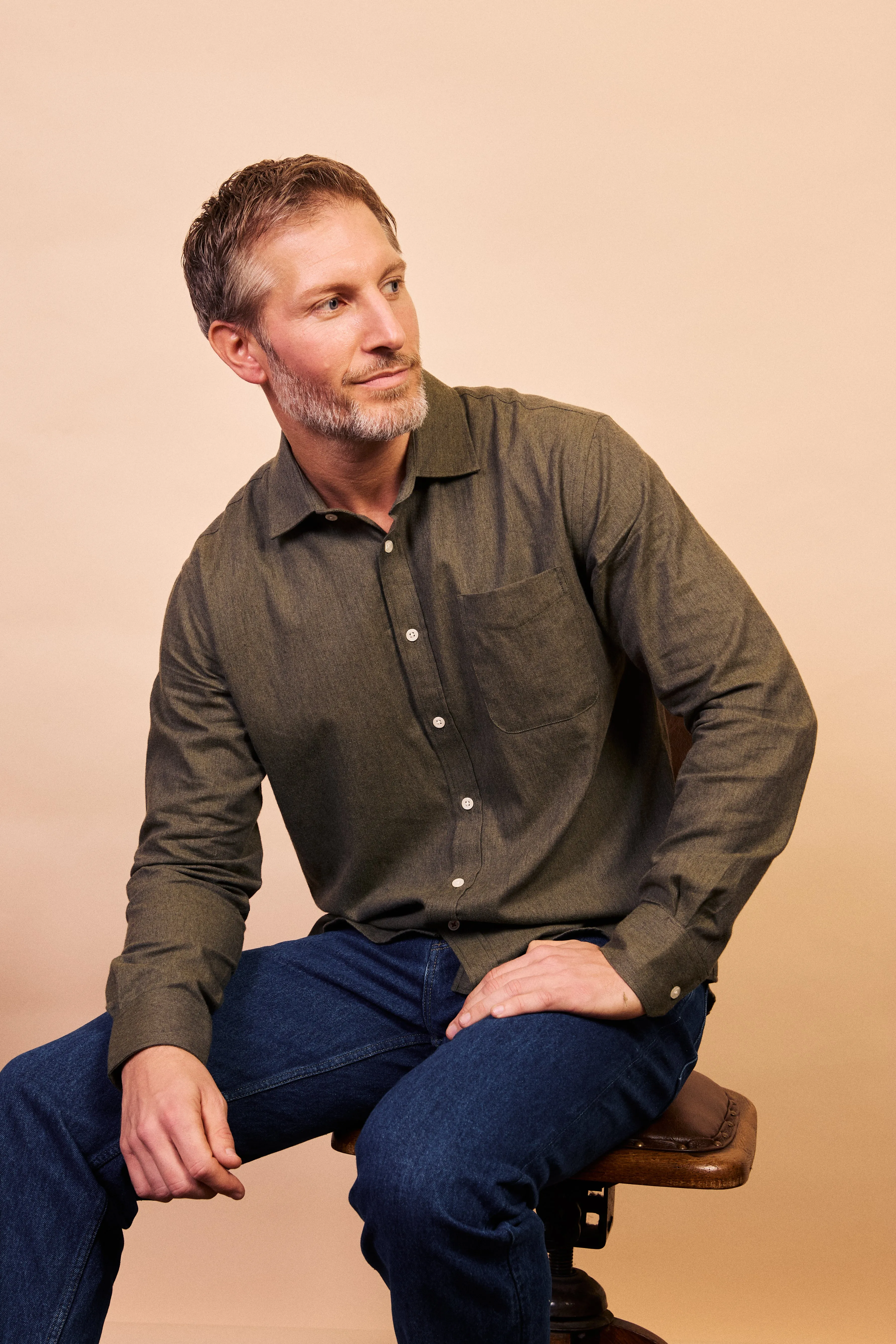 Classic Cotton & Cashmere Shirt - Marl Olive All-Weather Wear