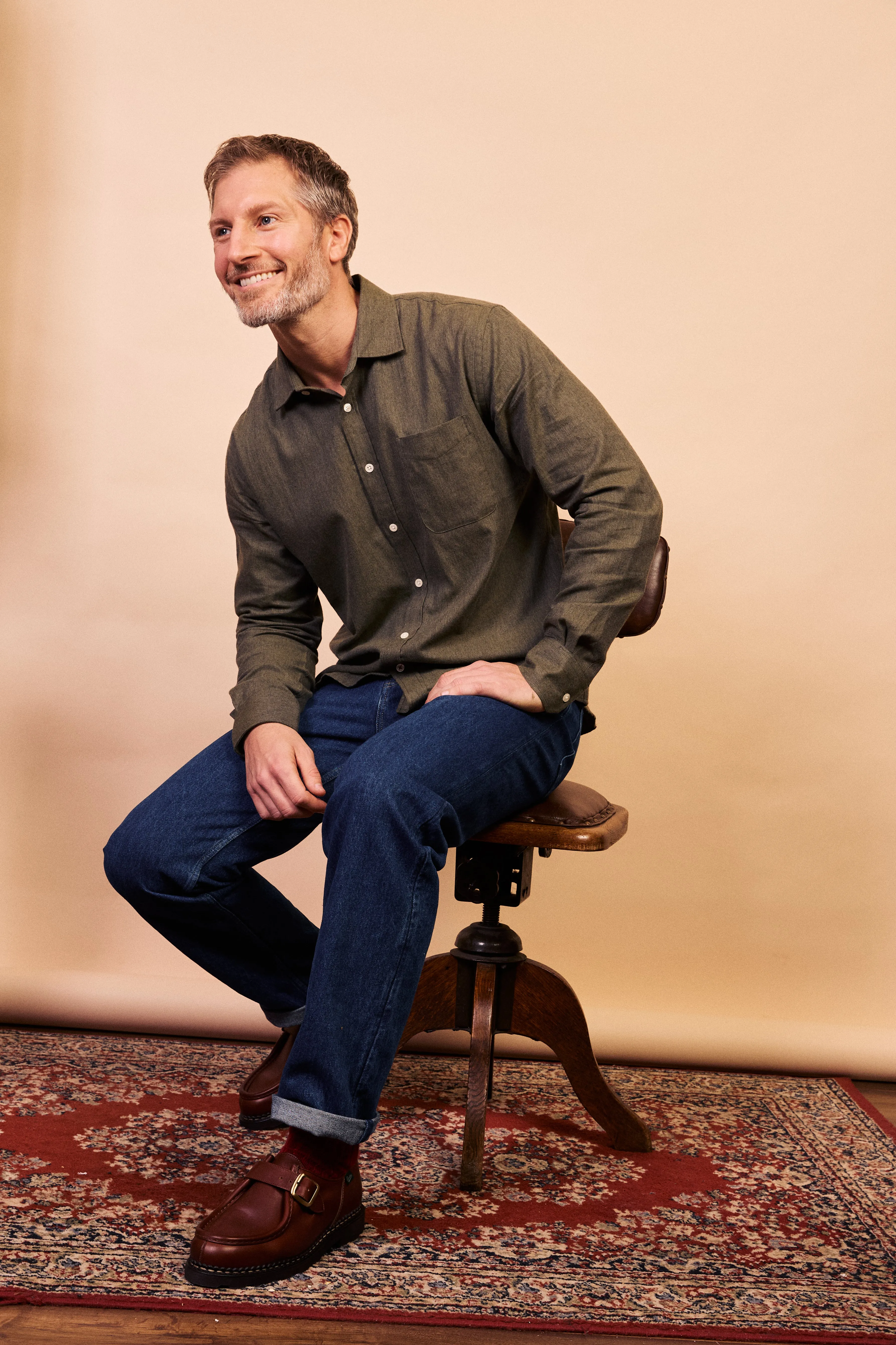 Party Ready Autumn Look Classic Cotton & Cashmere Shirt - Marl Olive