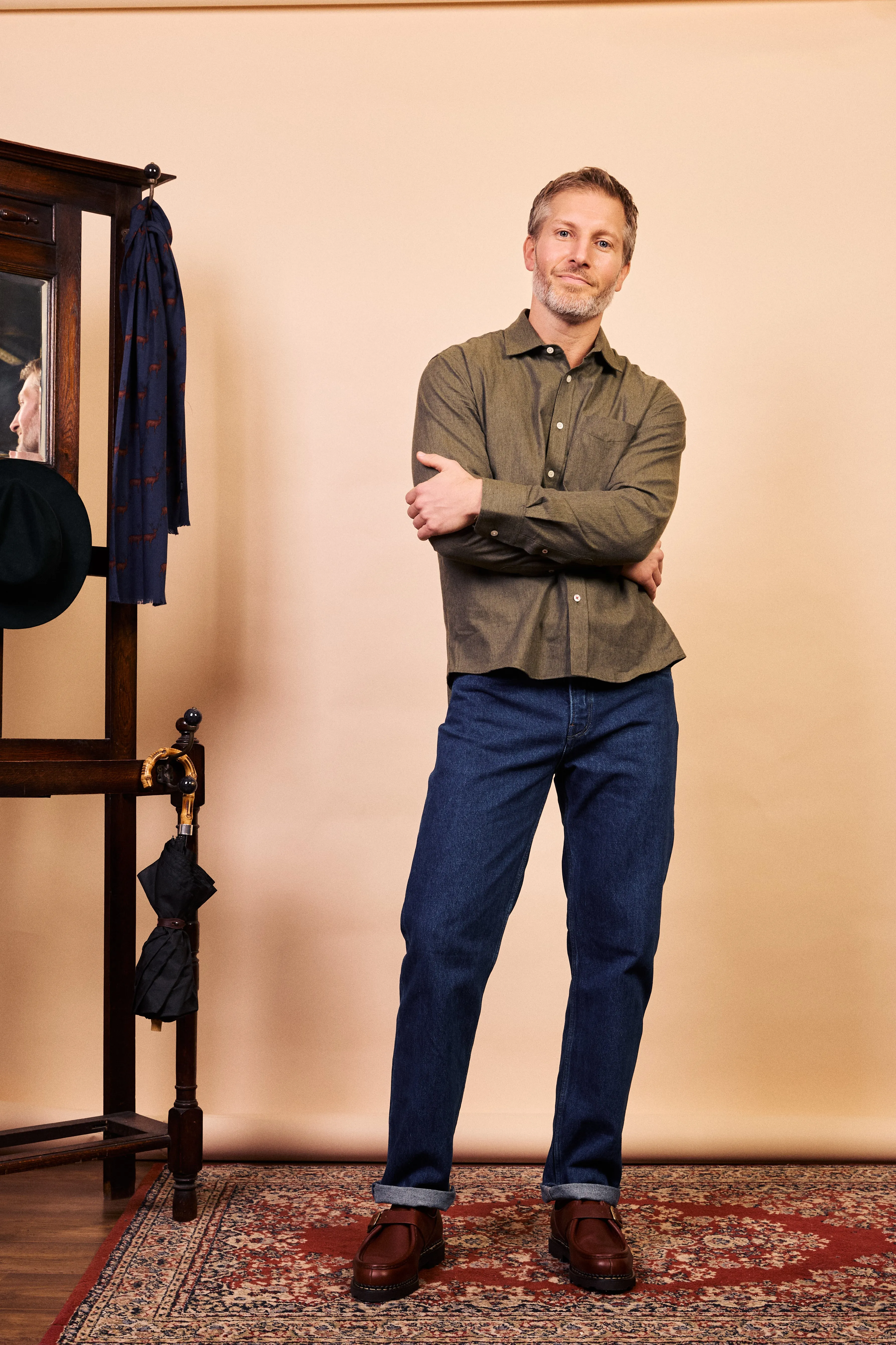 Classic Cotton & Cashmere Shirt - Marl Olive Anti Pill Treatment