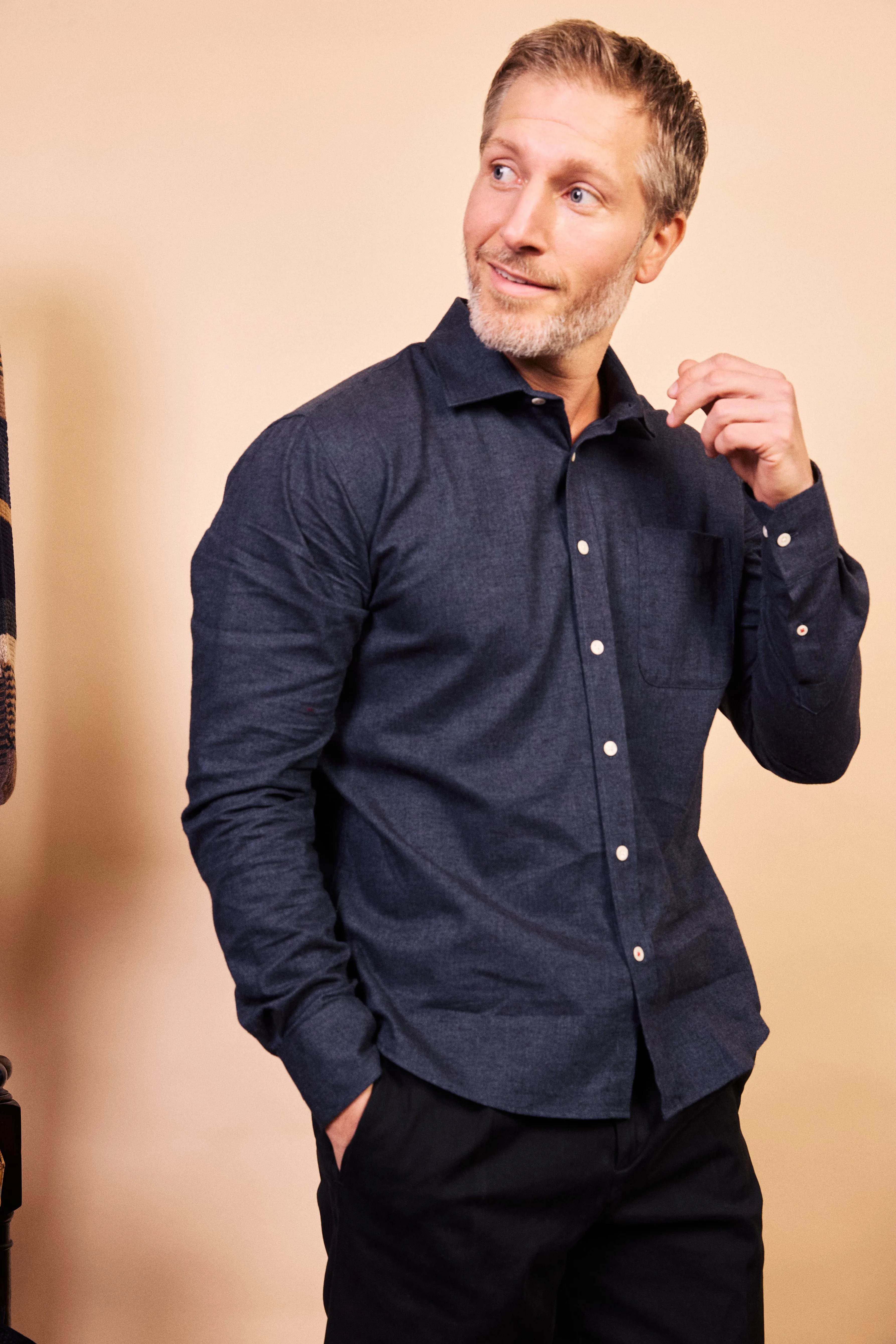 Classic Cotton Shirt - Navy Herringbone Button Down Design