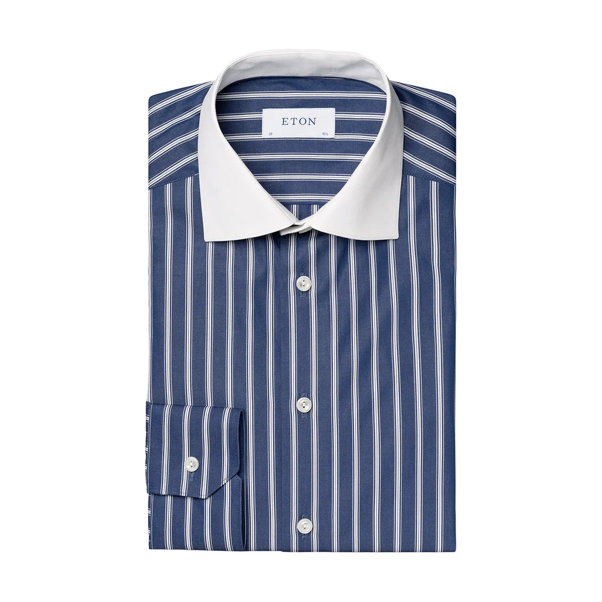 Pocket Detailing Eton - Slim Fit Striped Shirt in Navy/White