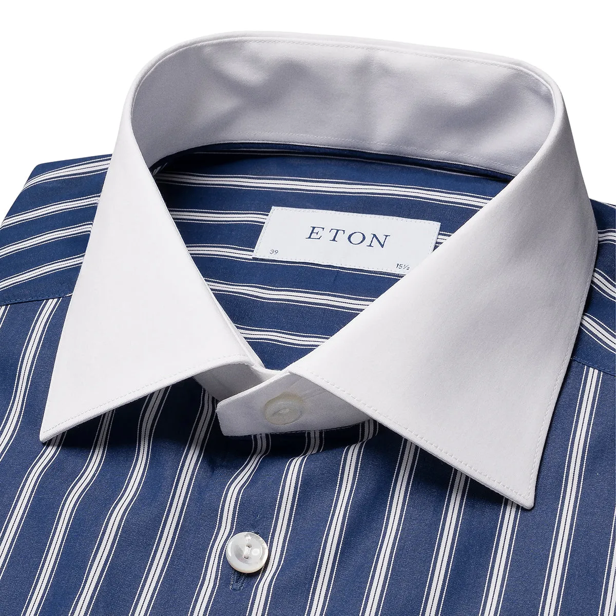 Sporty Design Relaxed Silhouette Eton - Slim Fit Striped Shirt in Navy/White