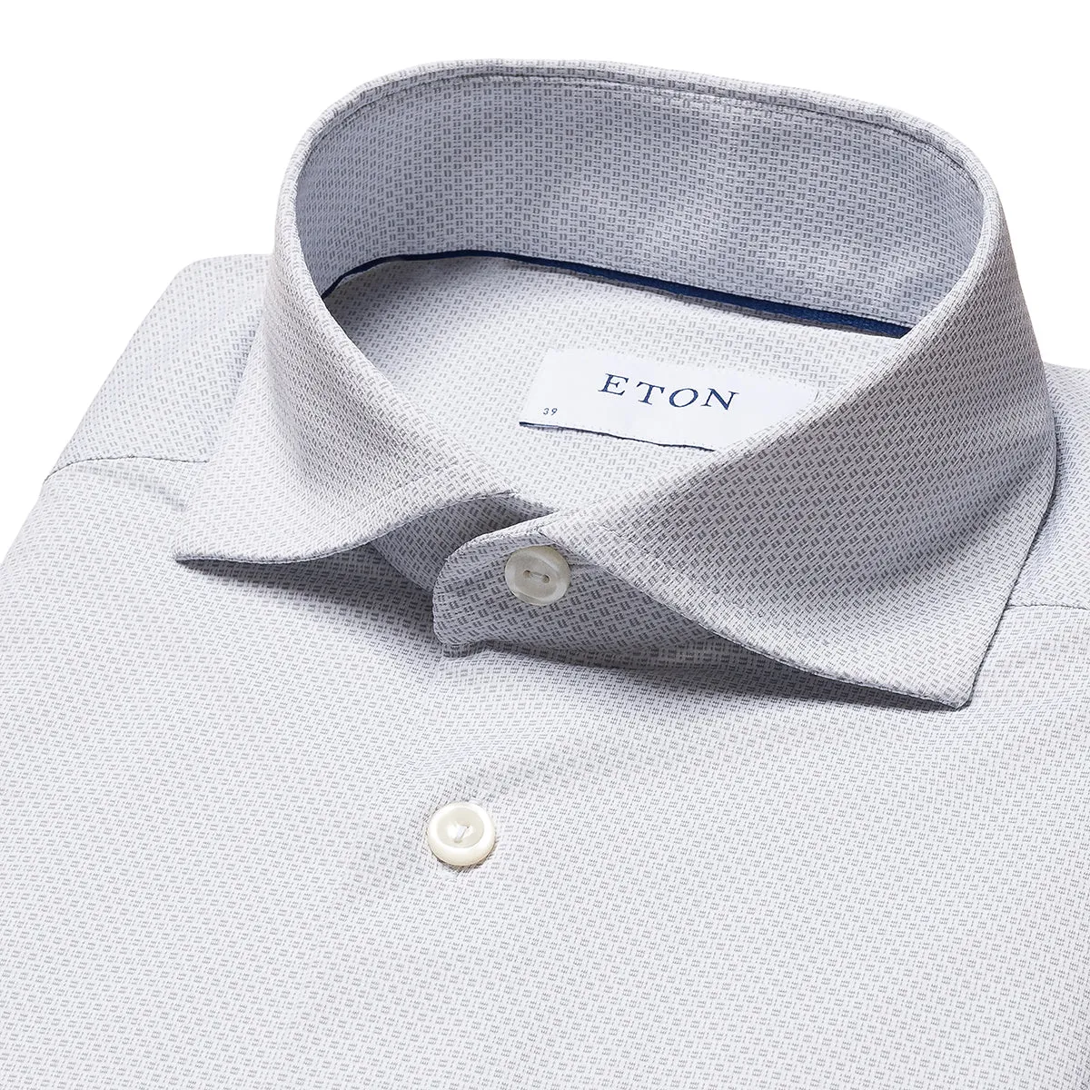 Eton - Slim Fit Textured Four-Way Stretch Shirt in Navy Contrast Stitch