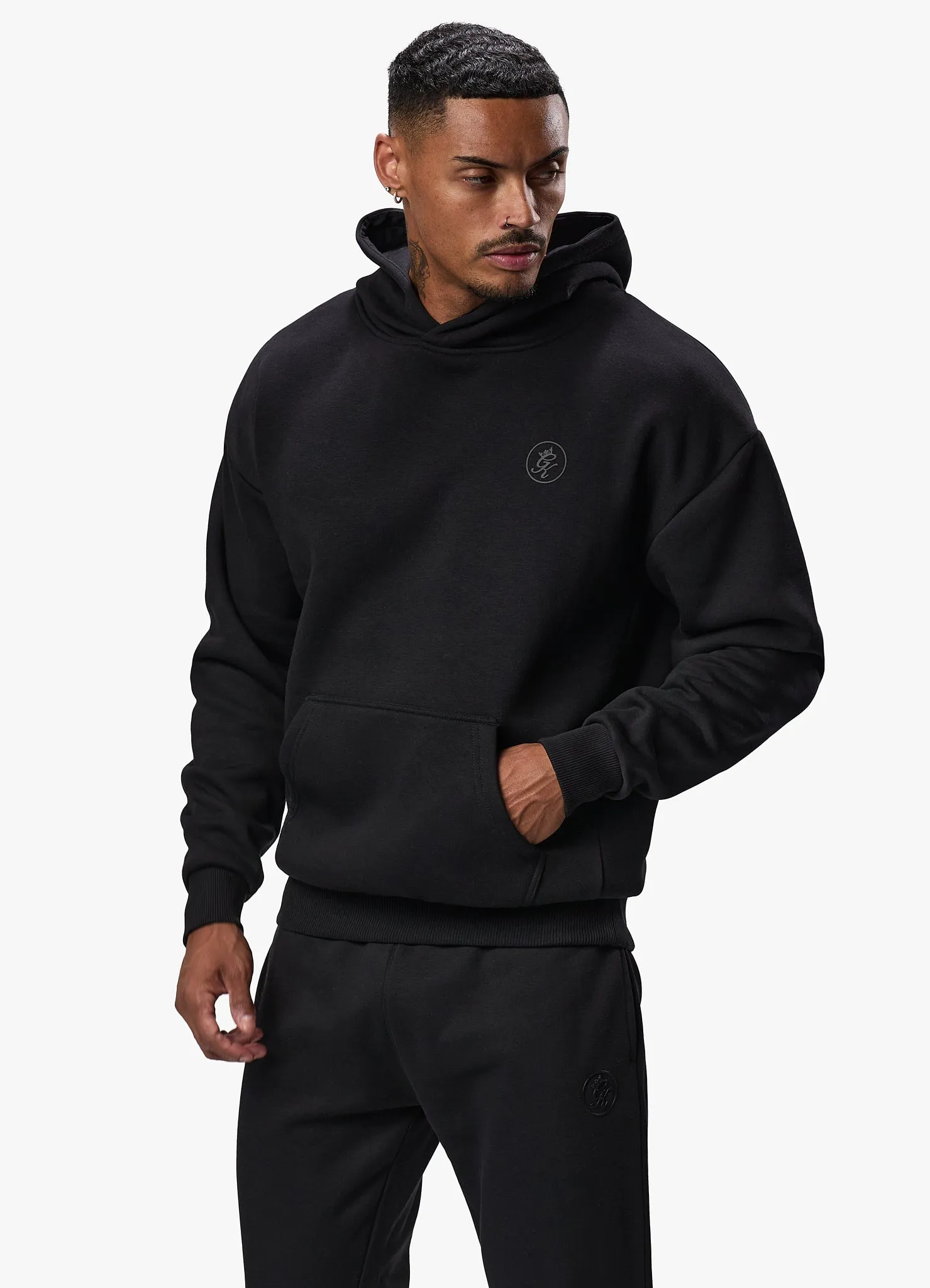 color fast Gym King Box Logo Fleece Hood - Black