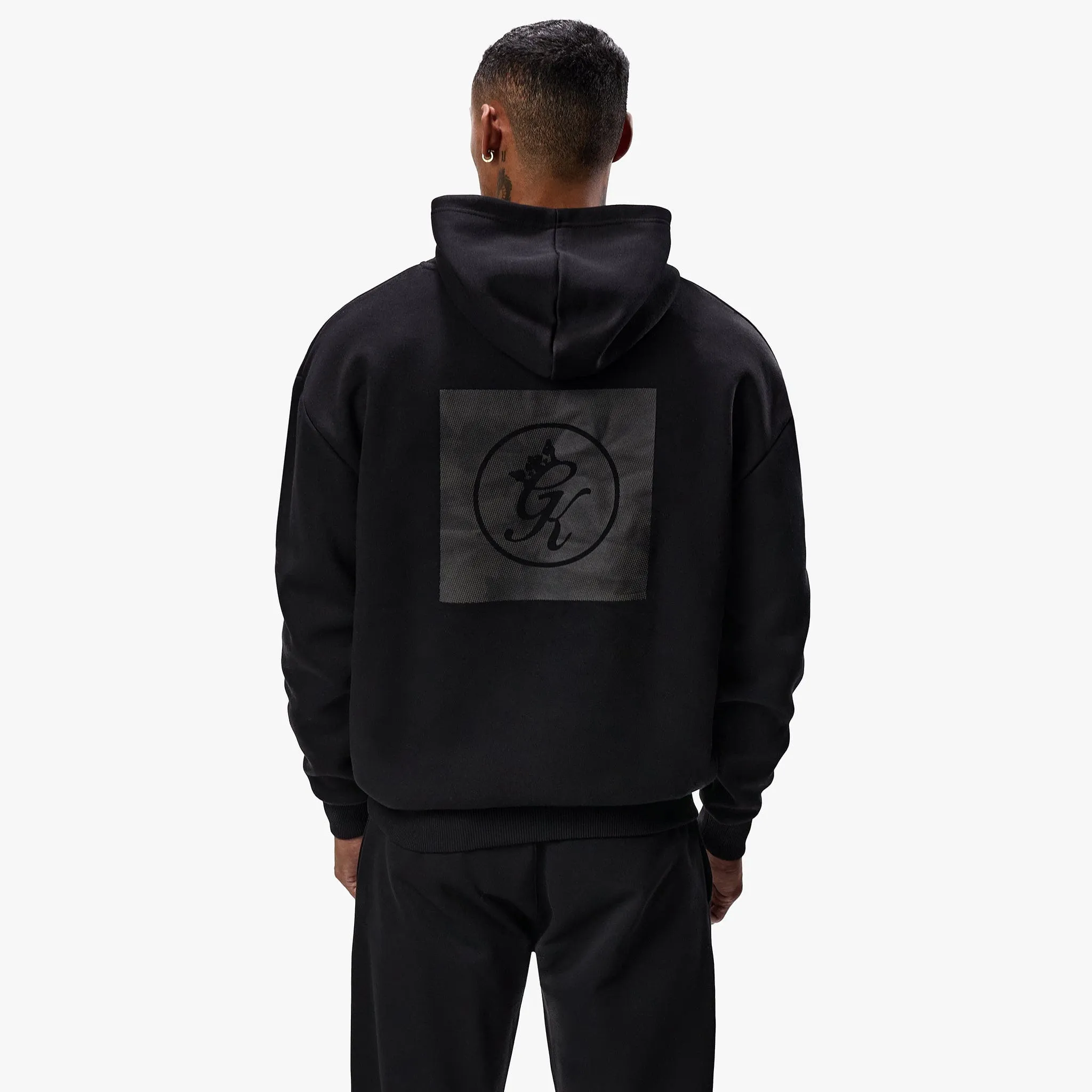 Ribbed Hem Gym King Box Logo Fleece Hood - Black