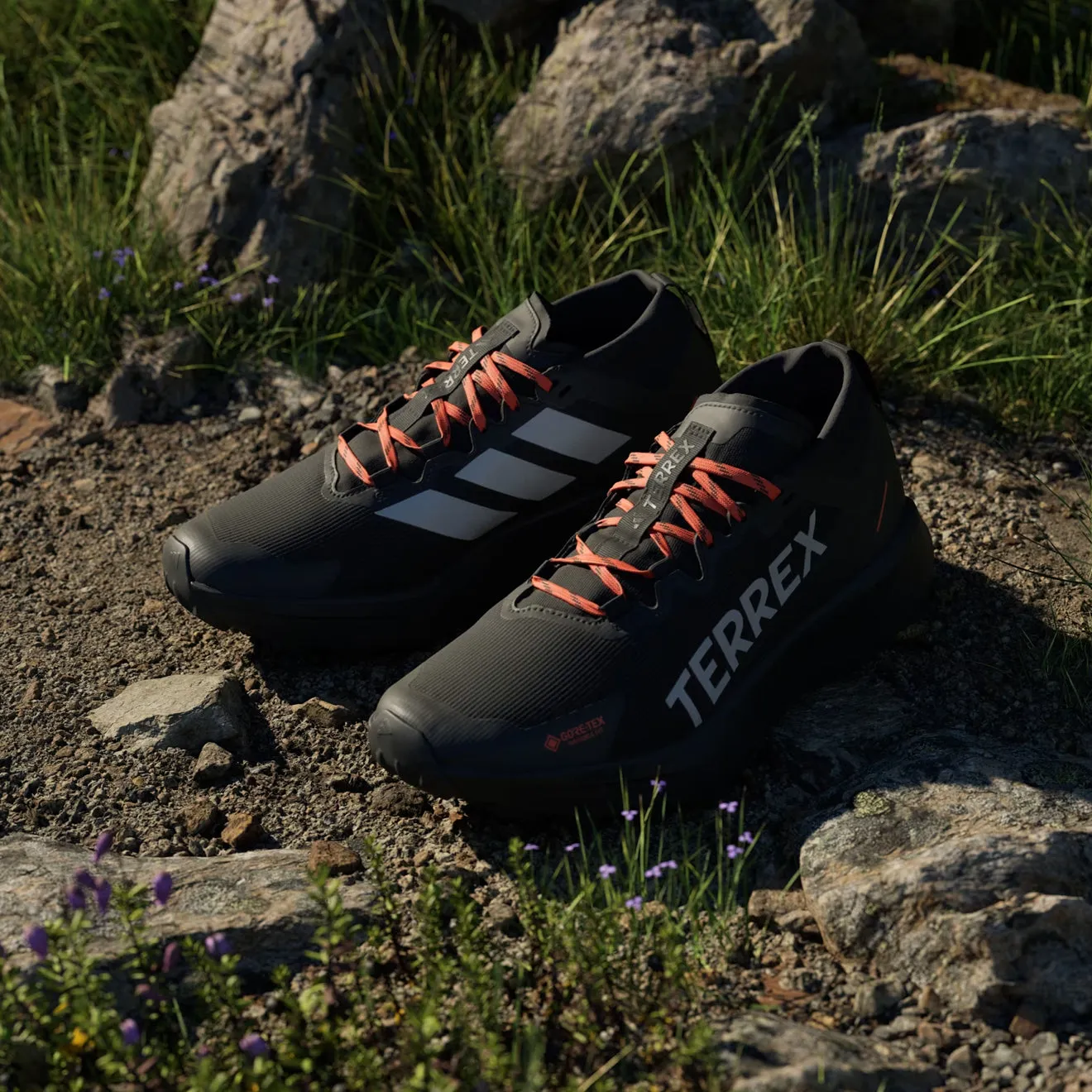 Adidas Terrex Agravic GTX Trail Running Shoe Core Black / Grey / Semi Impact Orange Step Ahead