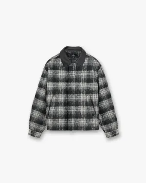 Flannel Check Overshirt - Jet Black Hidden Button Placket Trendy Design