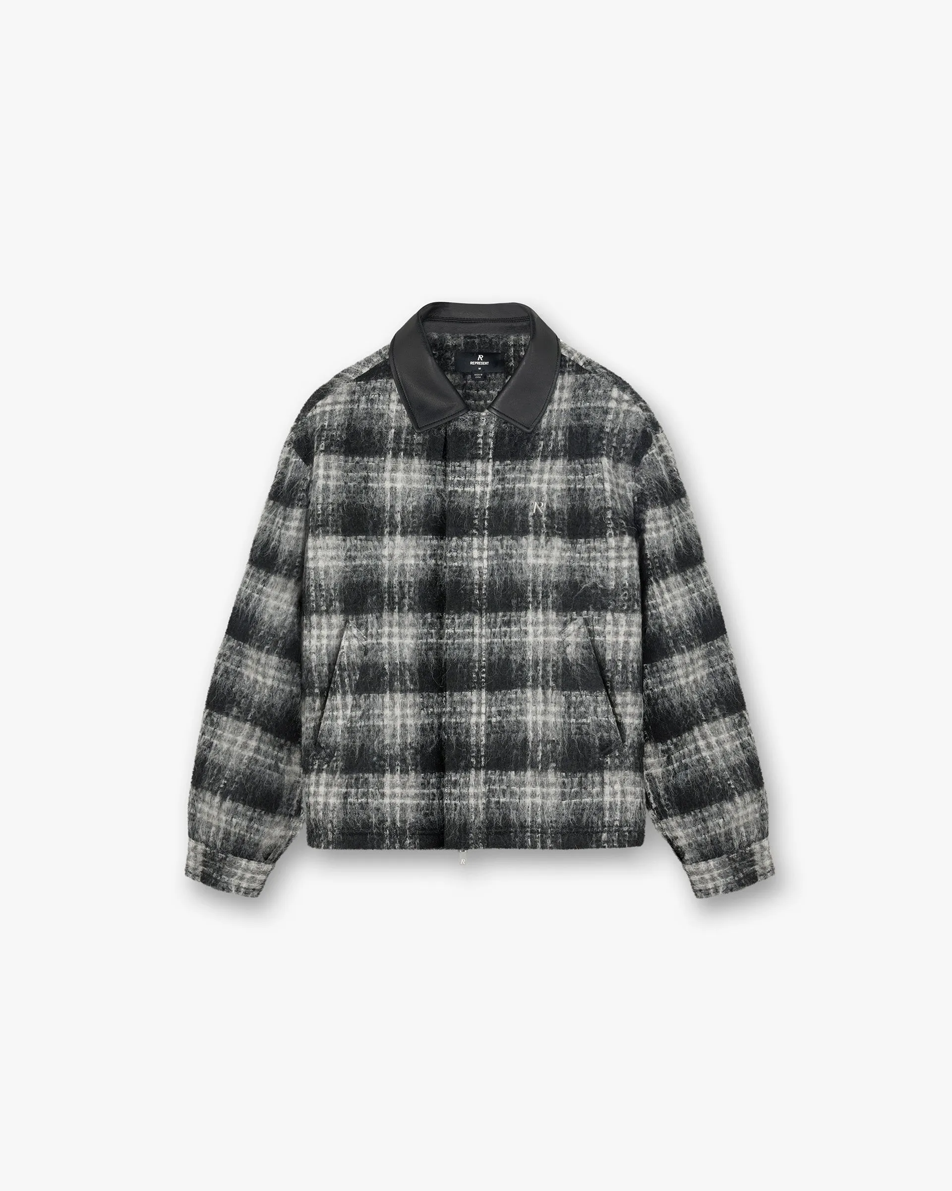 Flannel Check Overshirt - Jet Black Hidden Button Placket Trendy Design