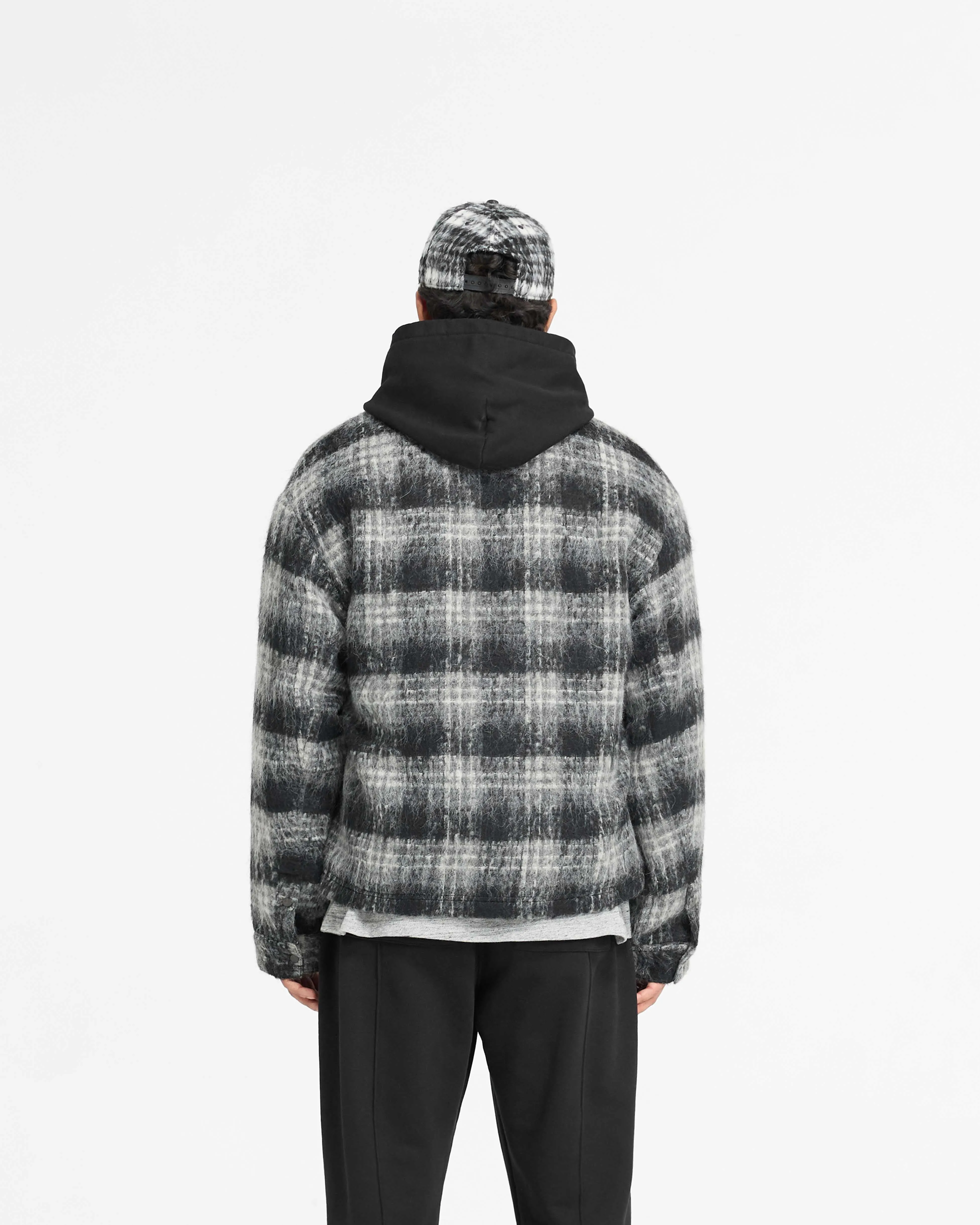 Flannel Check Overshirt - Jet Black Double Stitched Seams