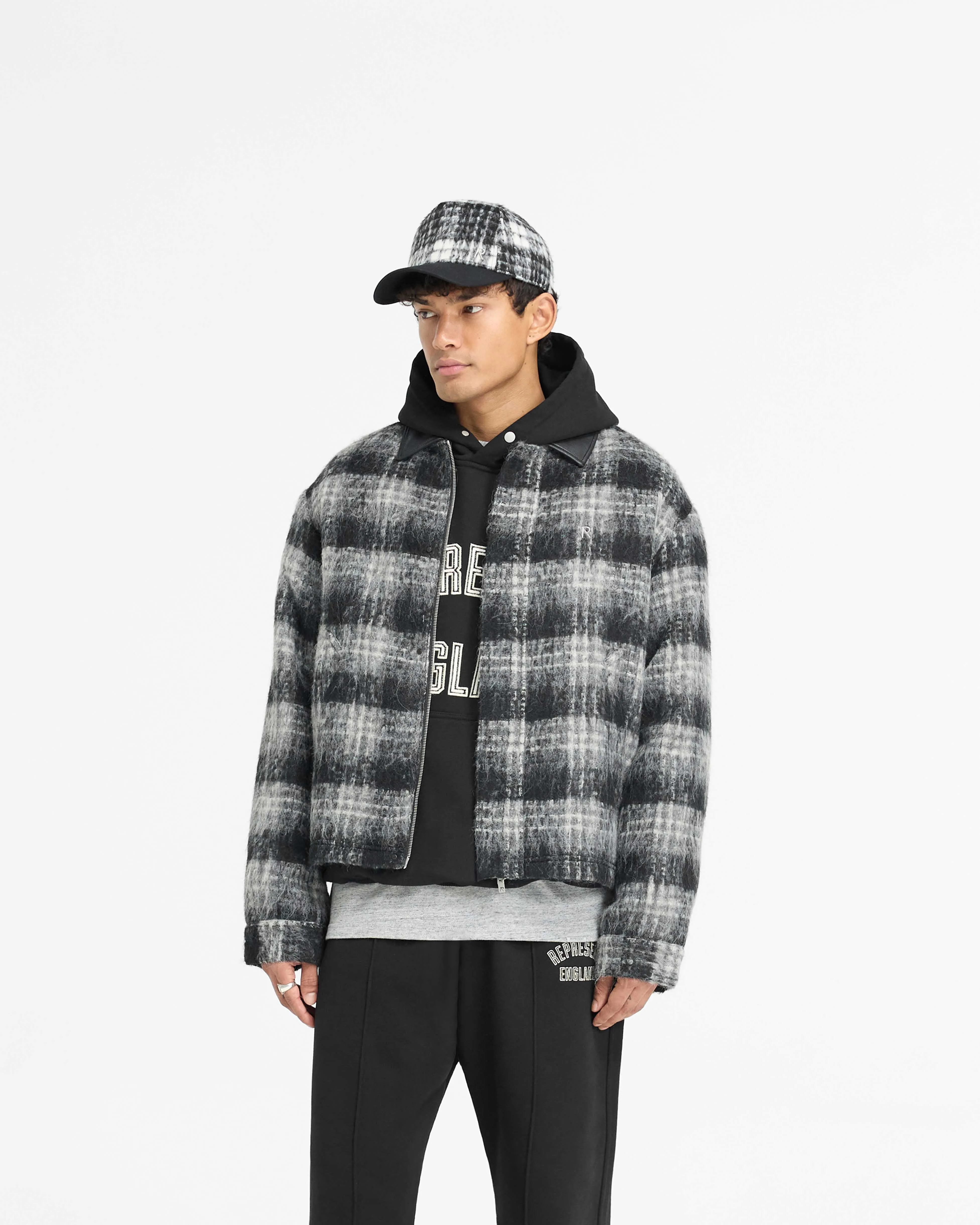 Festive Look vacation wear Flannel Check Overshirt - Jet Black