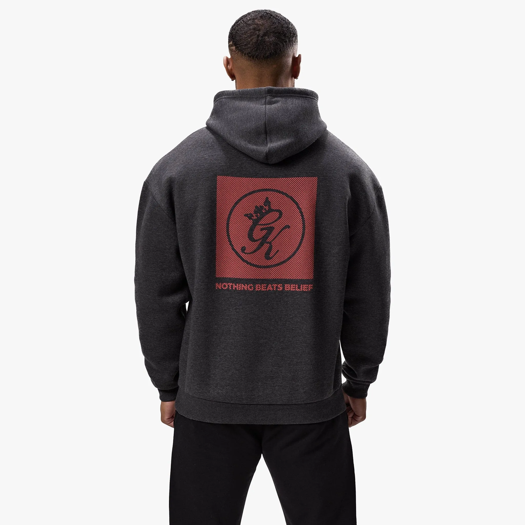 Gym King Belief Fleece Hood - Charcoal Marl Bar Night