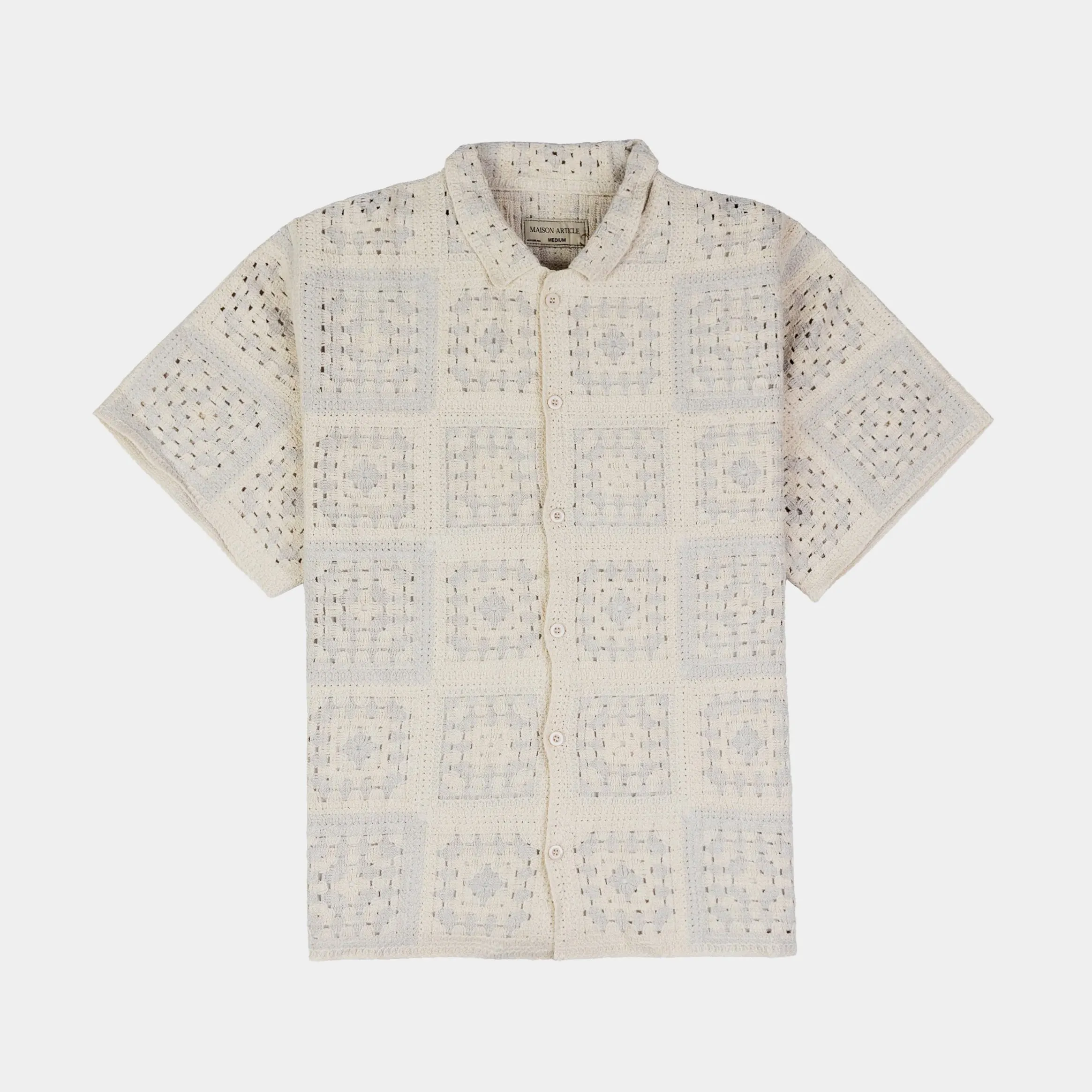 Quilt Crochet Mens Short Sleeve Shirt (Tan/White) NonIronTechnology