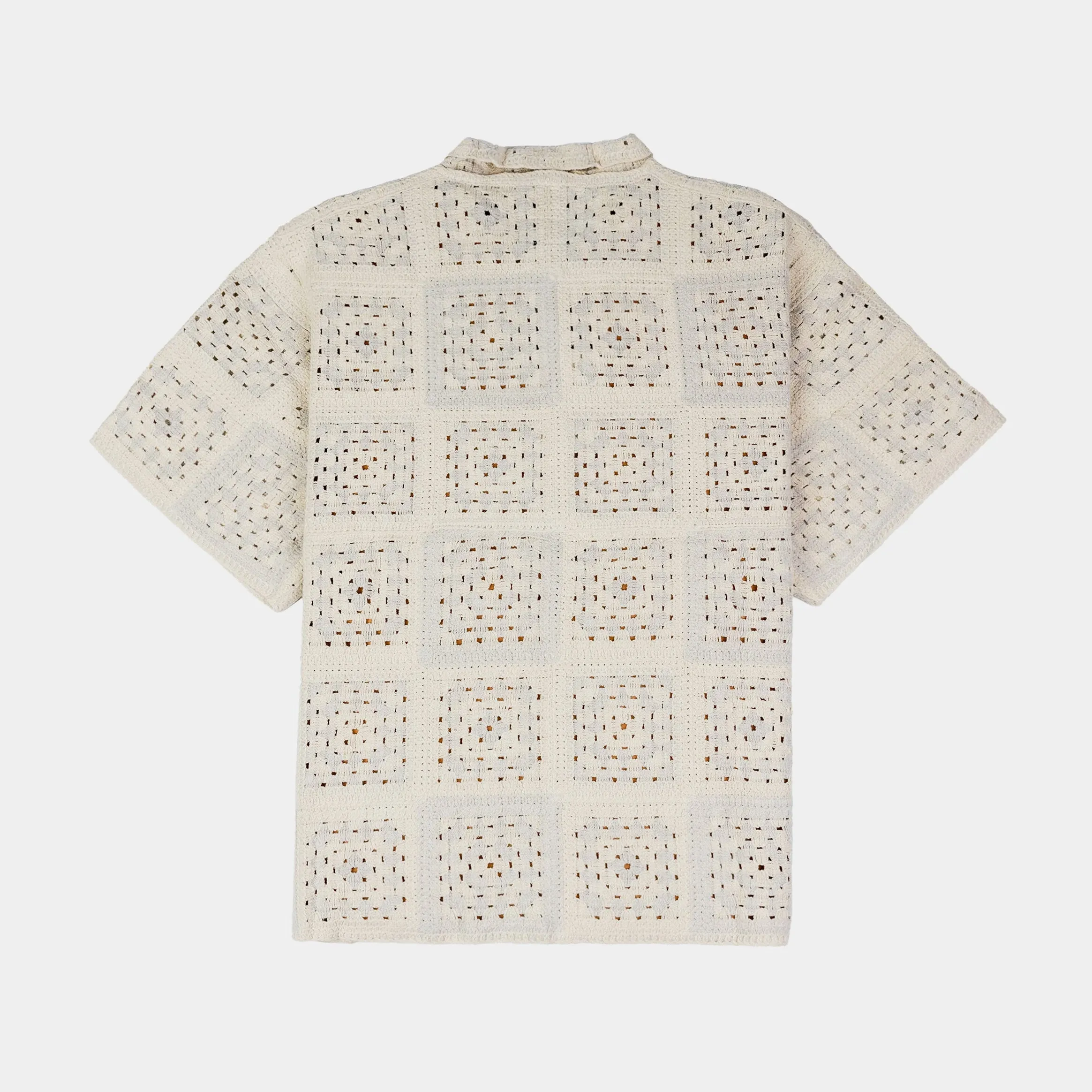 Sporty Fit Casual Flex Wear Quilt Crochet Mens Short Sleeve Shirt (Tan/White)