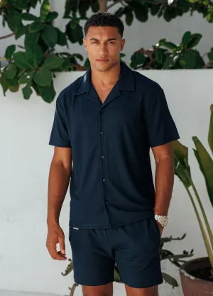 Stretchable Knit Fresh Vibes Gym King Signature Waffle Shirt - Navy