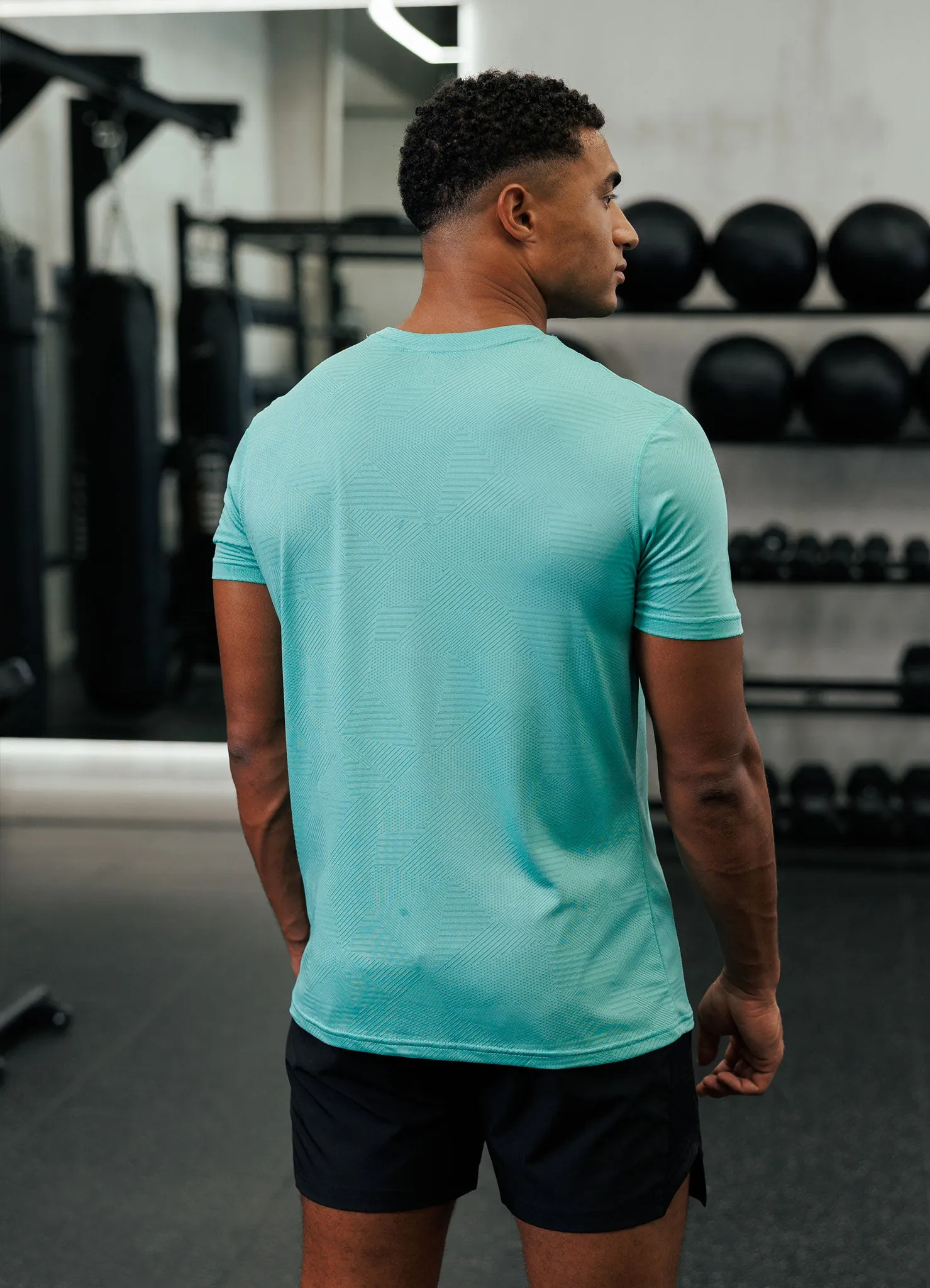 Breathable Flex Fit Gym King Geometric Knit Tee - Apple Green